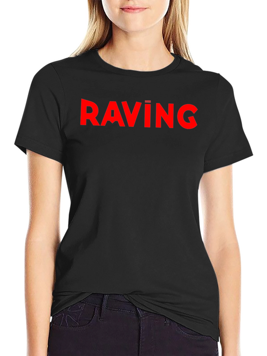 RAVING Graphic Tee - Bold Red Print on Black Shirt