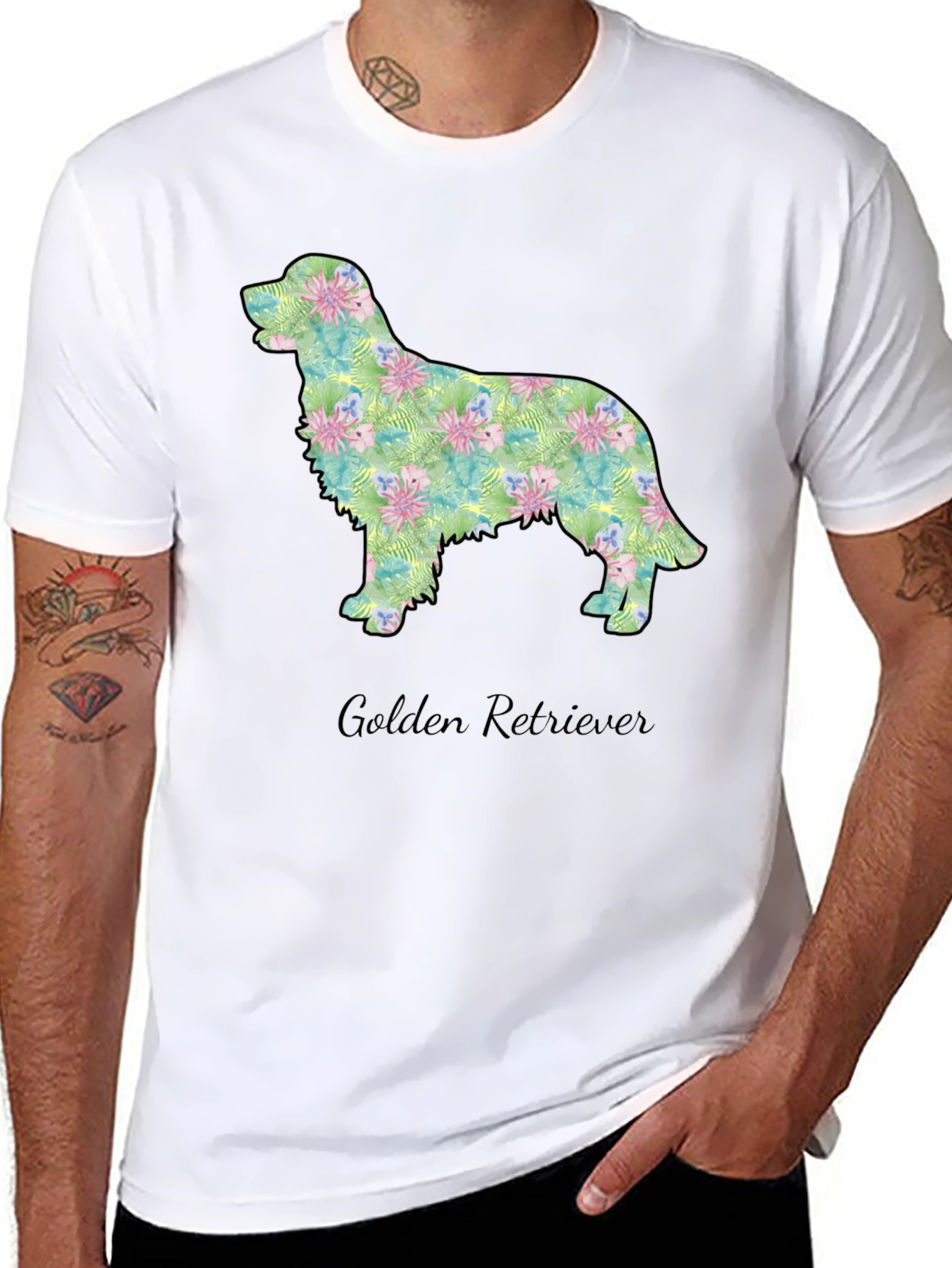 Golden Retriever Floral Silhouette Tee