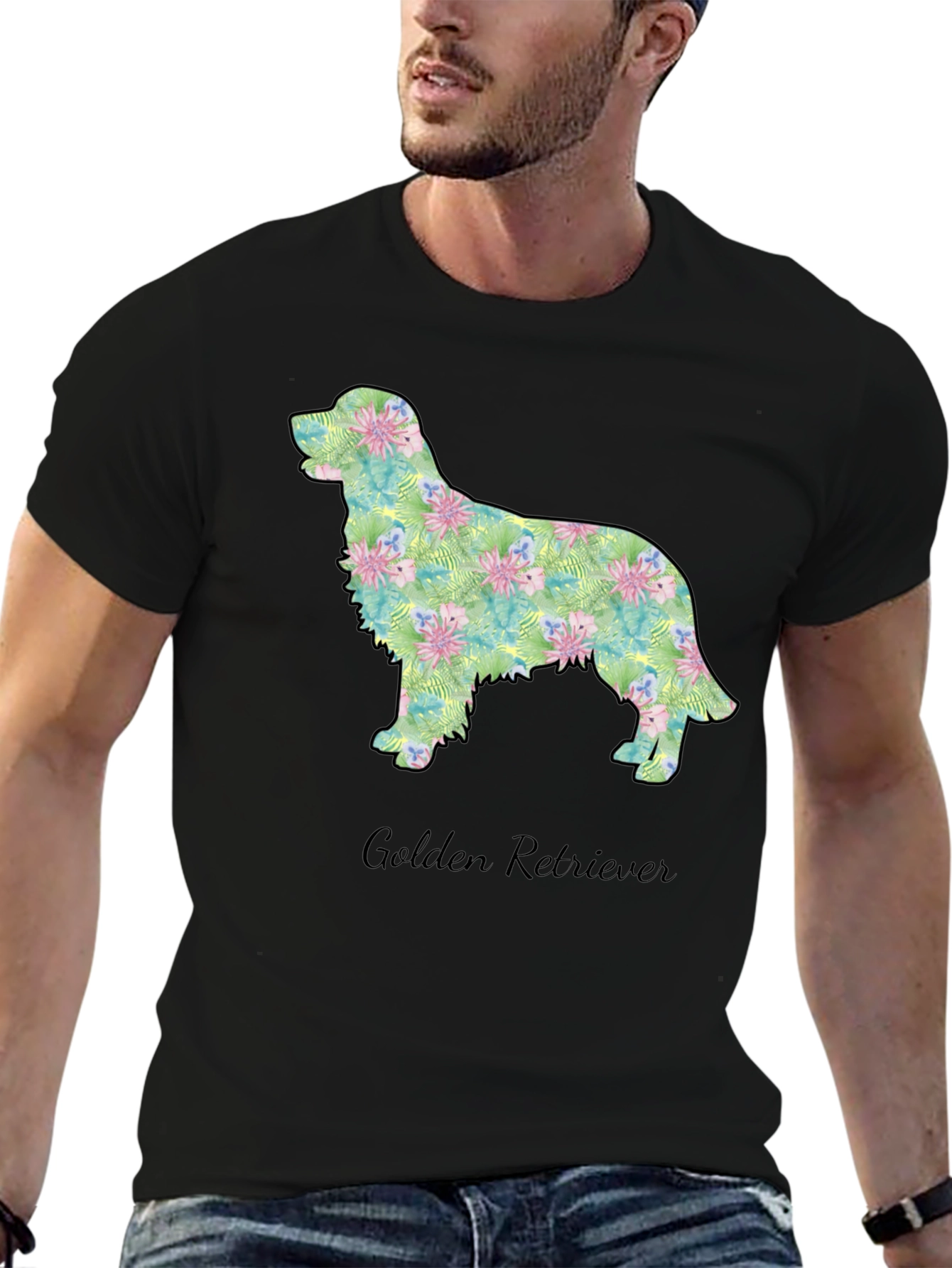 Golden Retriever Floral Silhouette Tee