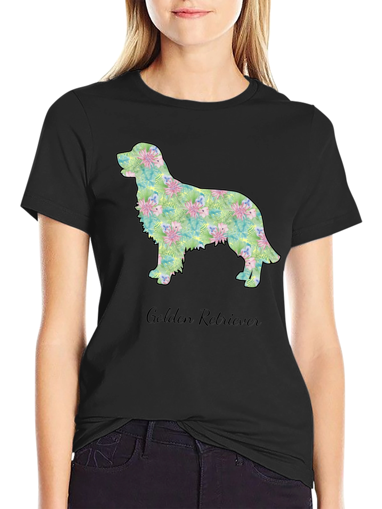 Golden Retriever Floral Silhouette Tee