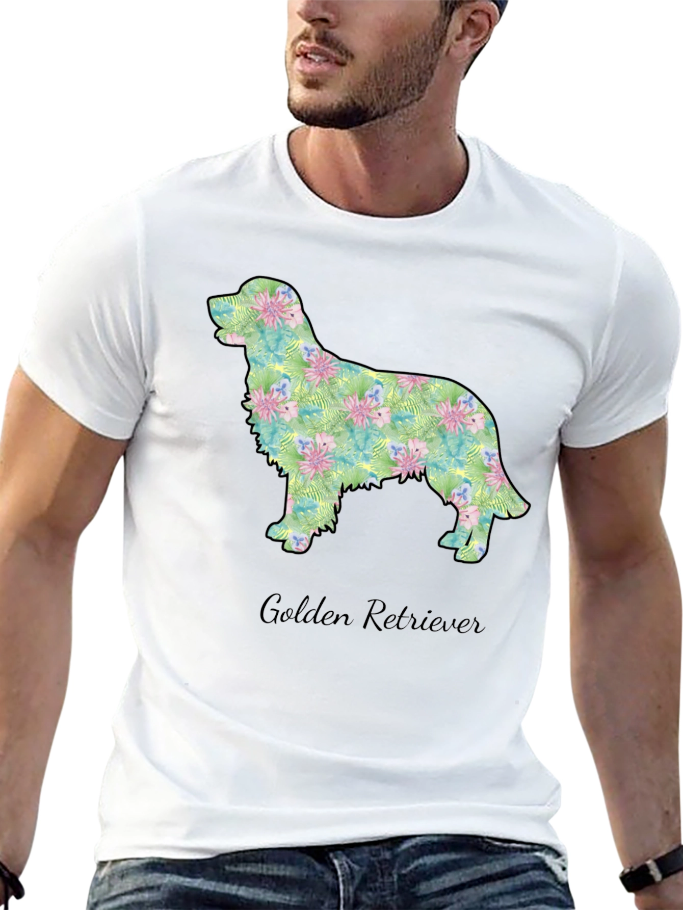 Golden Retriever Floral Silhouette Tee