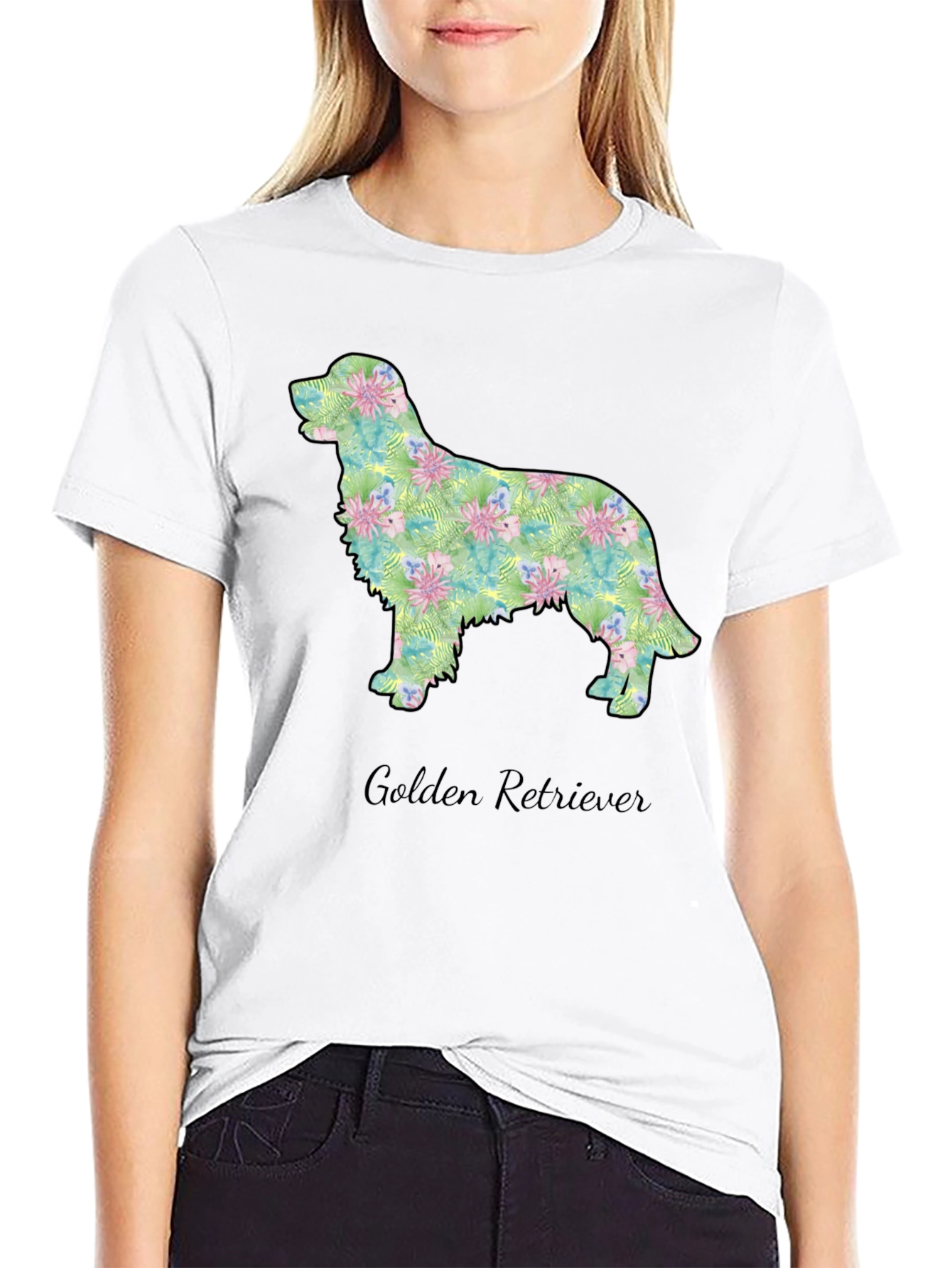 Golden Retriever Floral Silhouette Tee