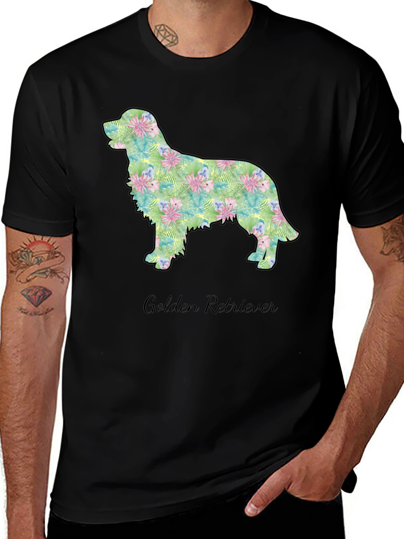 Golden Retriever Floral Silhouette Tee