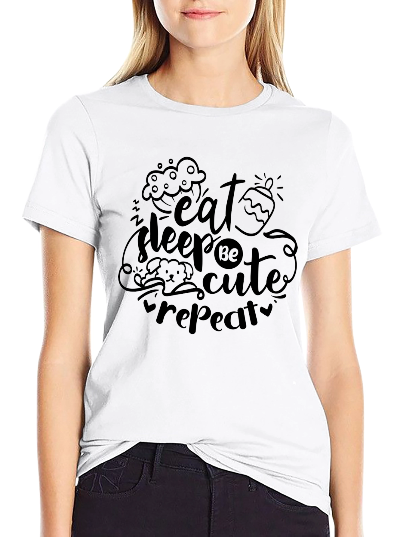 Eat Sleep Be Cute Repeat Black Graphic Tee