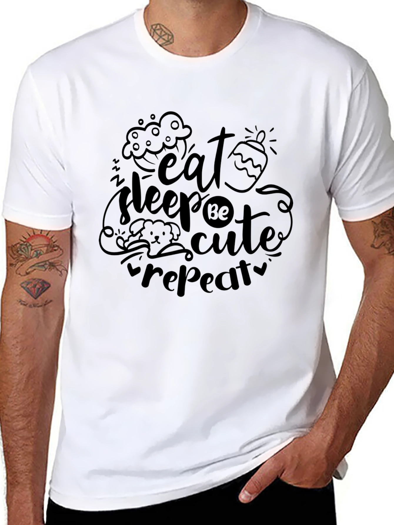 Eat Sleep Be Cute Repeat Black Graphic Tee