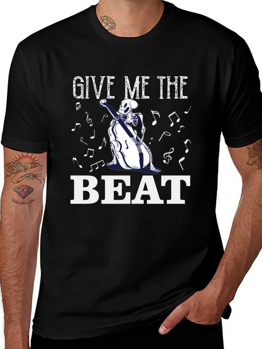 Give Me the Beat Skeleton Musician Black T-Shirt