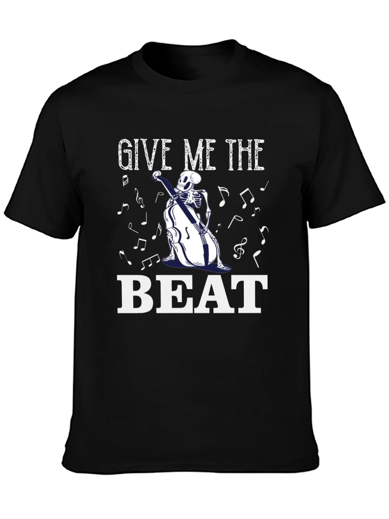 Give Me the Beat Skeleton Musician Black T-Shirt
