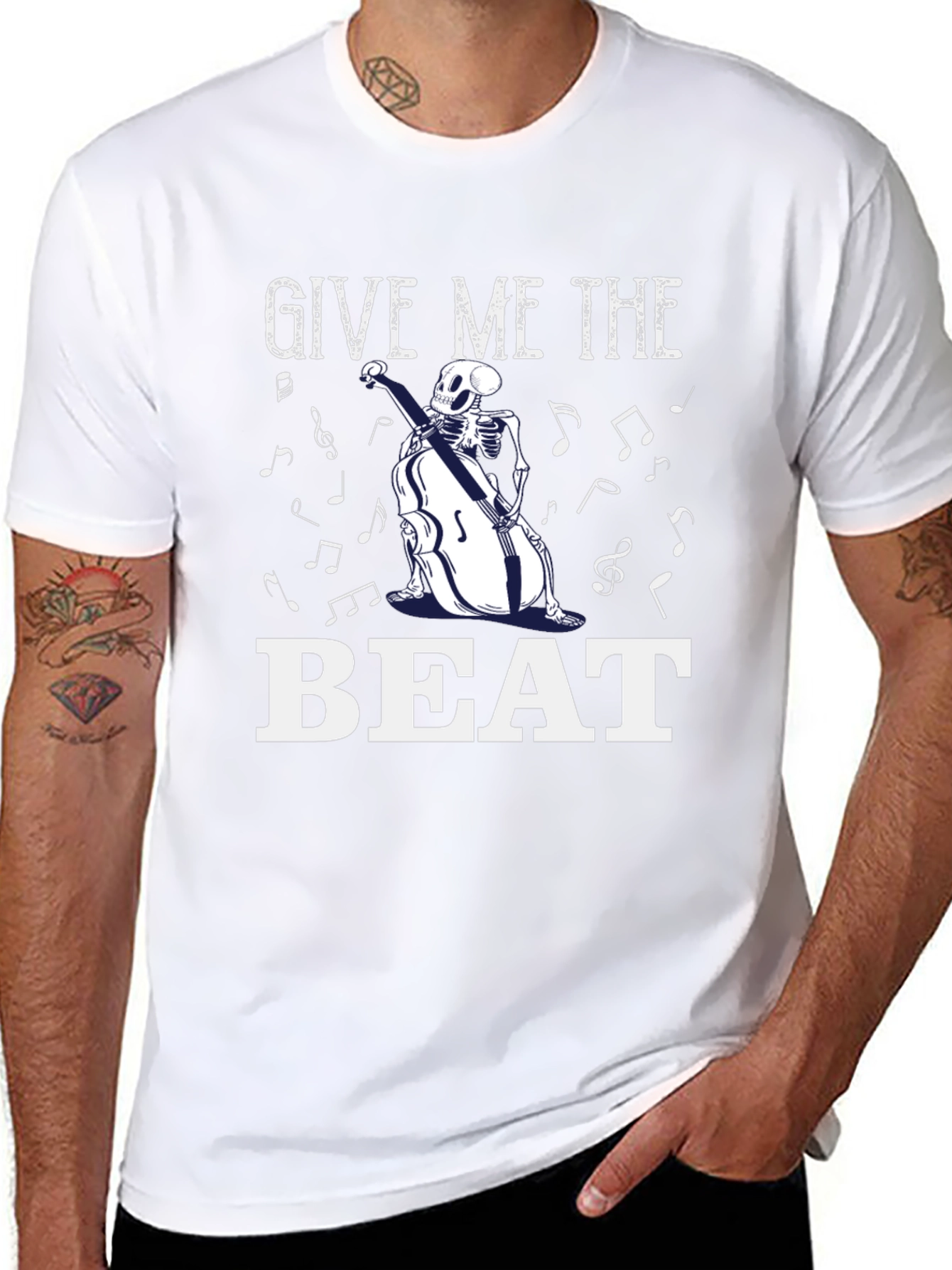 Give Me the Beat Skeleton Musician Black T-Shirt