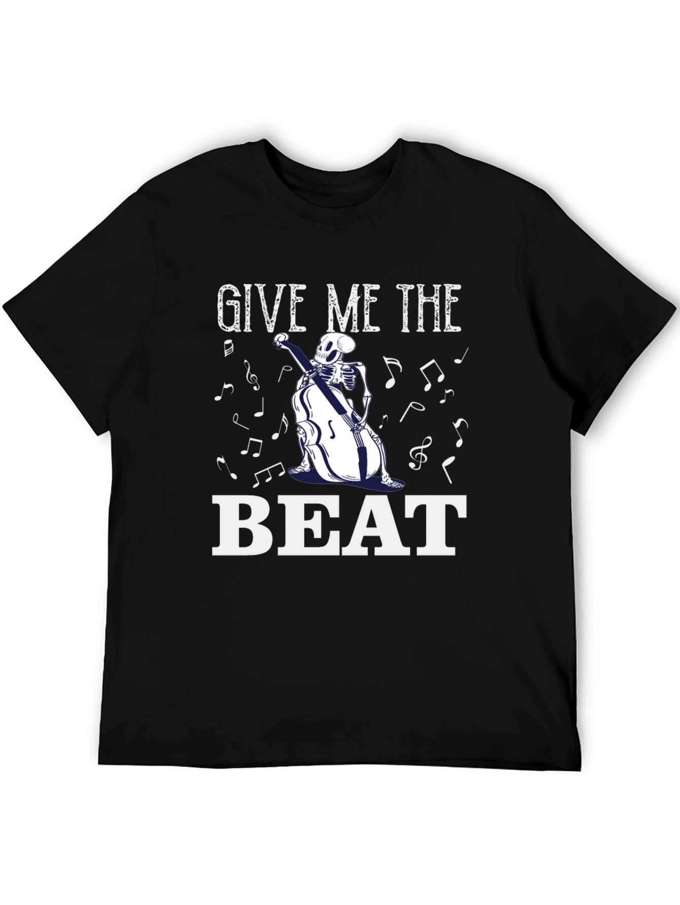 Give Me the Beat Skeleton Musician Black T-Shirt