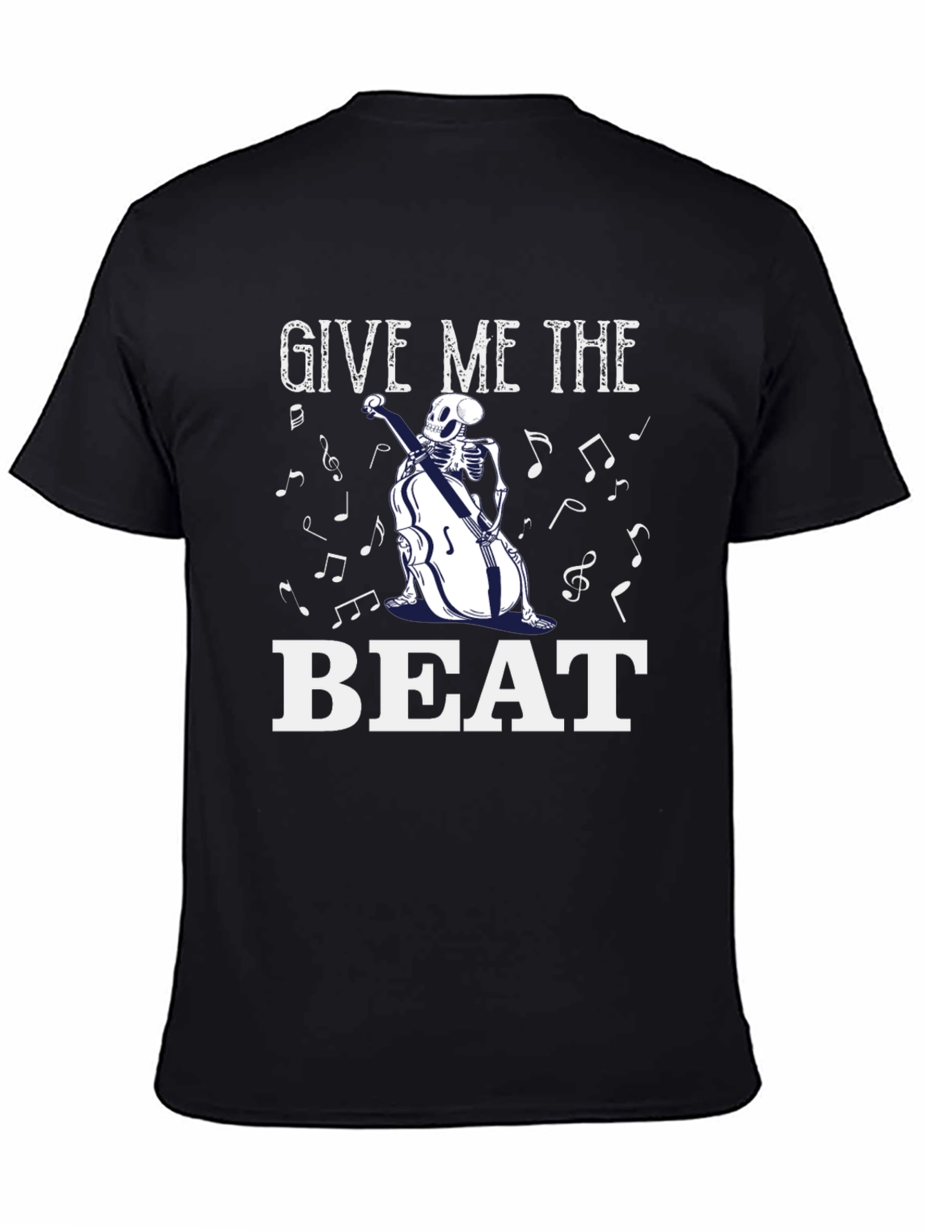 Give Me the Beat Skeleton Musician Black T-Shirt