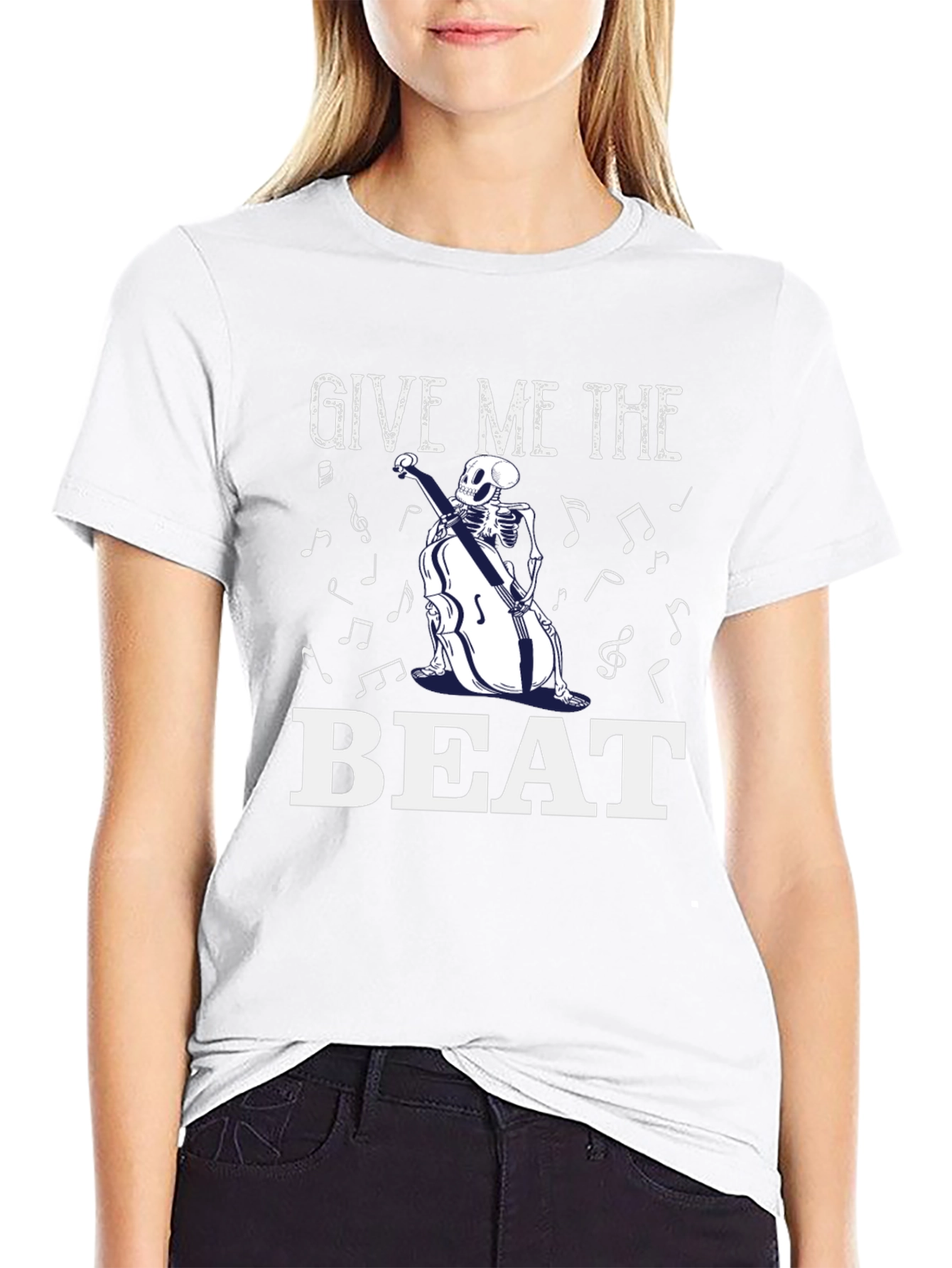 Give Me the Beat Skeleton Musician Black T-Shirt