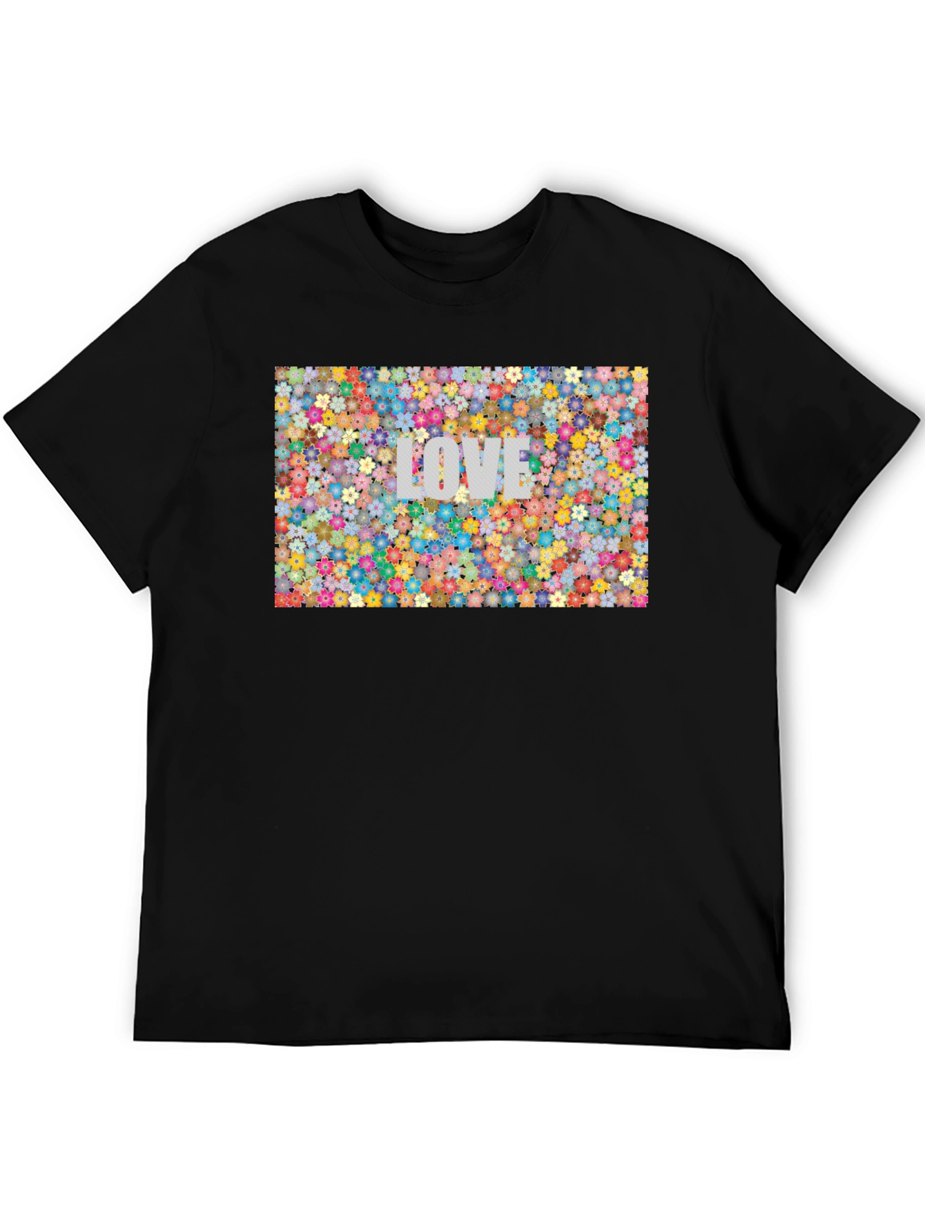 Floral LOVE Print T-Shirt - Stylish Black Tee