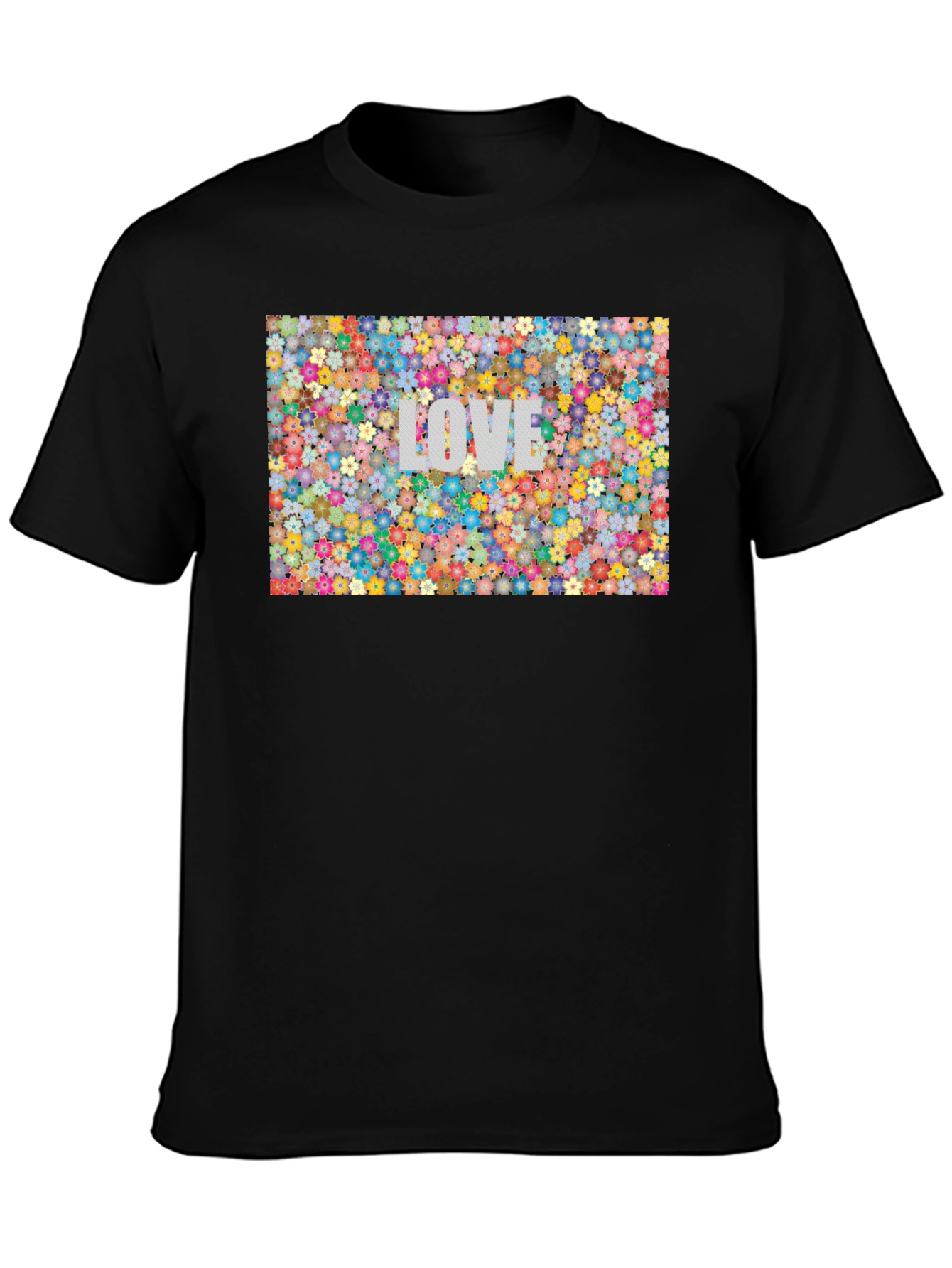 Floral LOVE Print T-Shirt - Stylish Black Tee