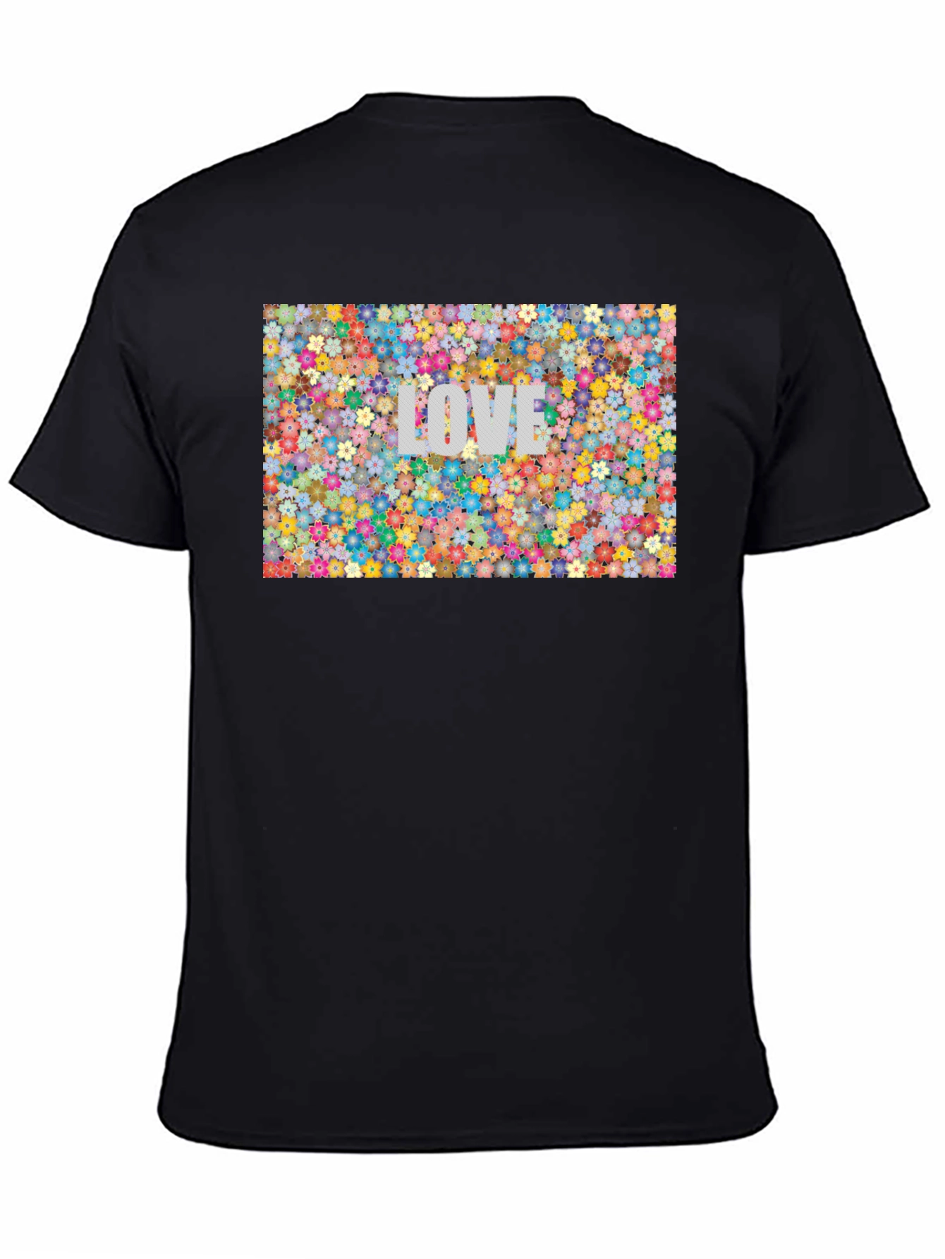 Floral LOVE Print T-Shirt - Stylish Black Tee