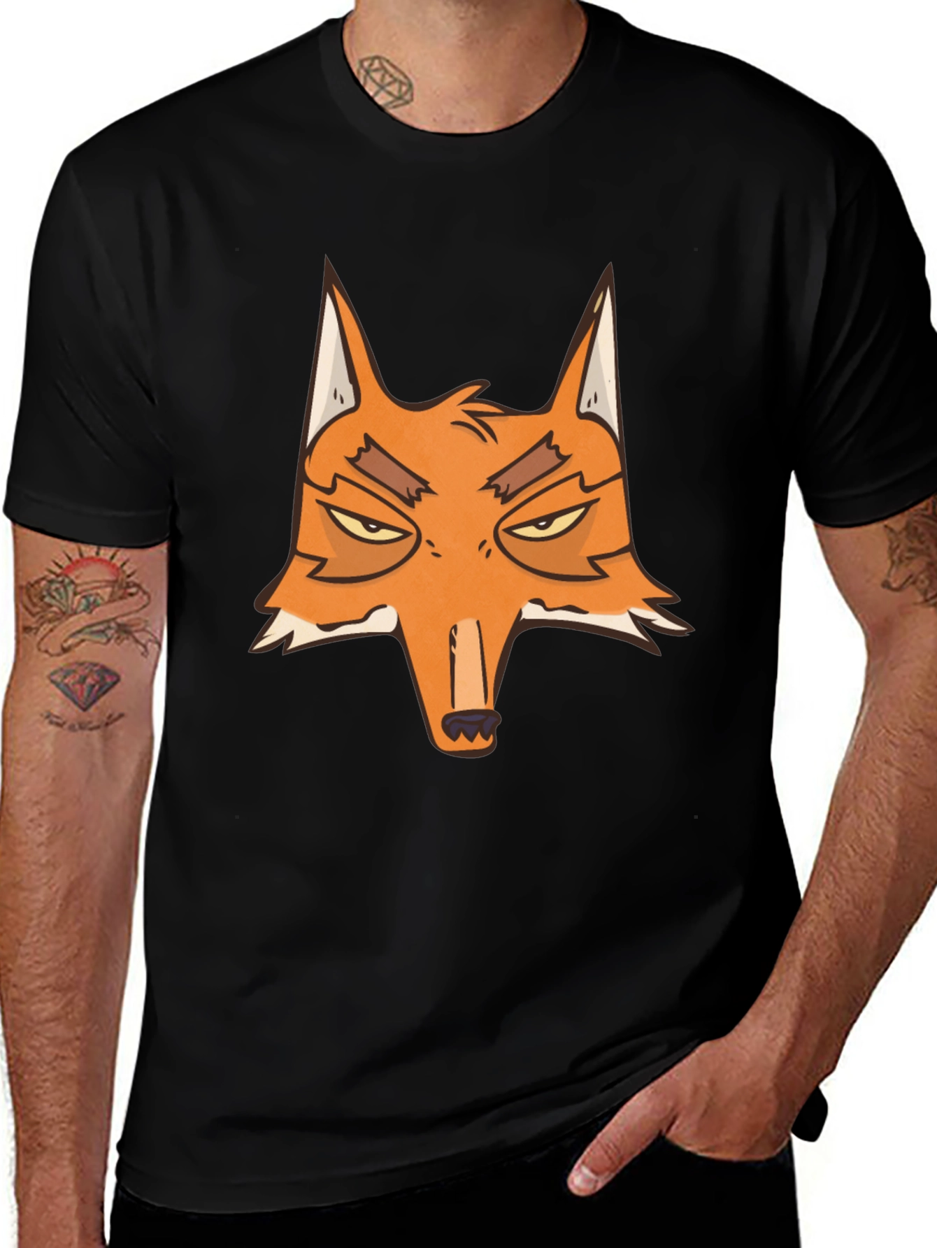 Fox Graphic Tee - Black Cotton Blend Casual Top