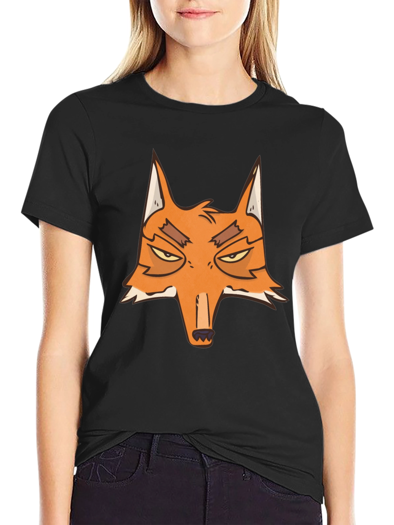 Fox Graphic Tee - Black Cotton Blend Casual Top
