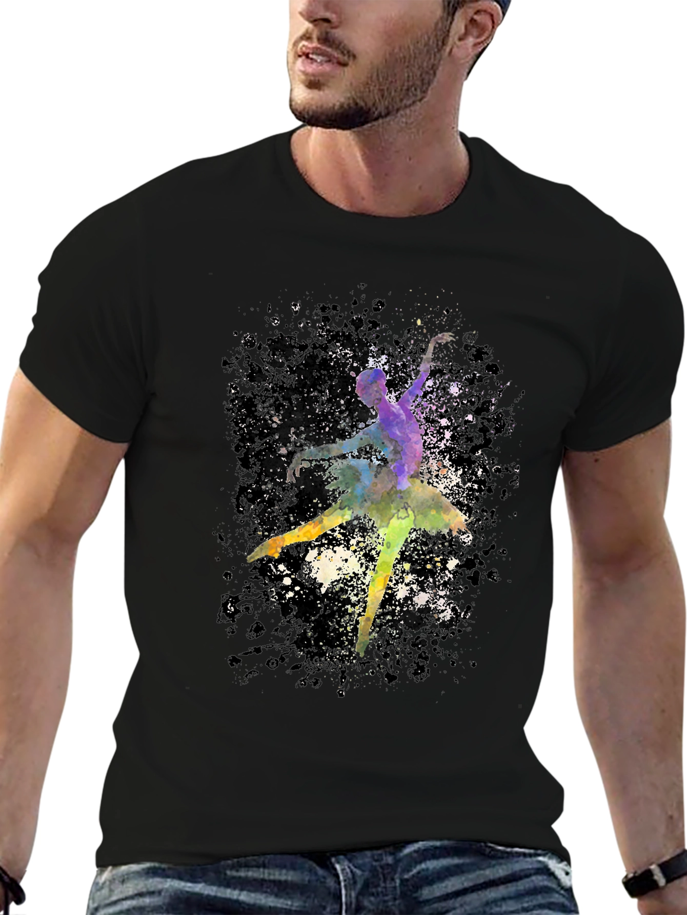 Watercolor Ballerina Black T-Shirt