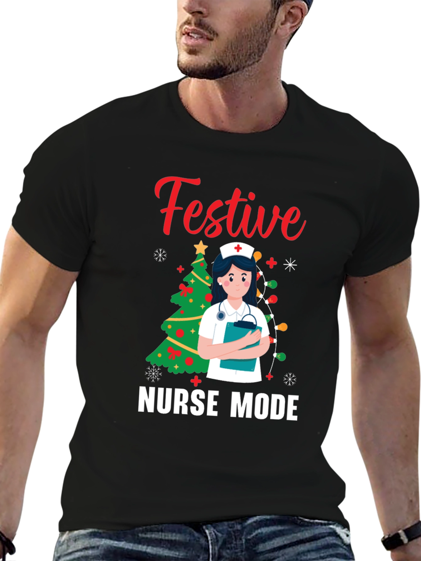 Festive Nurse Mode Christmas Holiday Graphic Tee