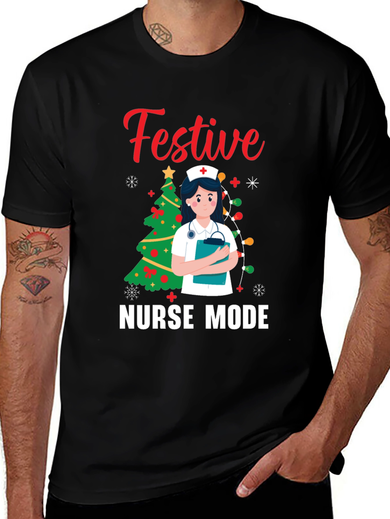 Festive Nurse Mode Christmas Holiday Graphic Tee