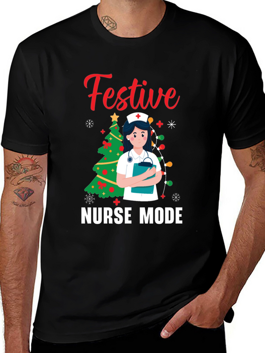 Festive Nurse Mode Christmas Holiday Graphic Tee