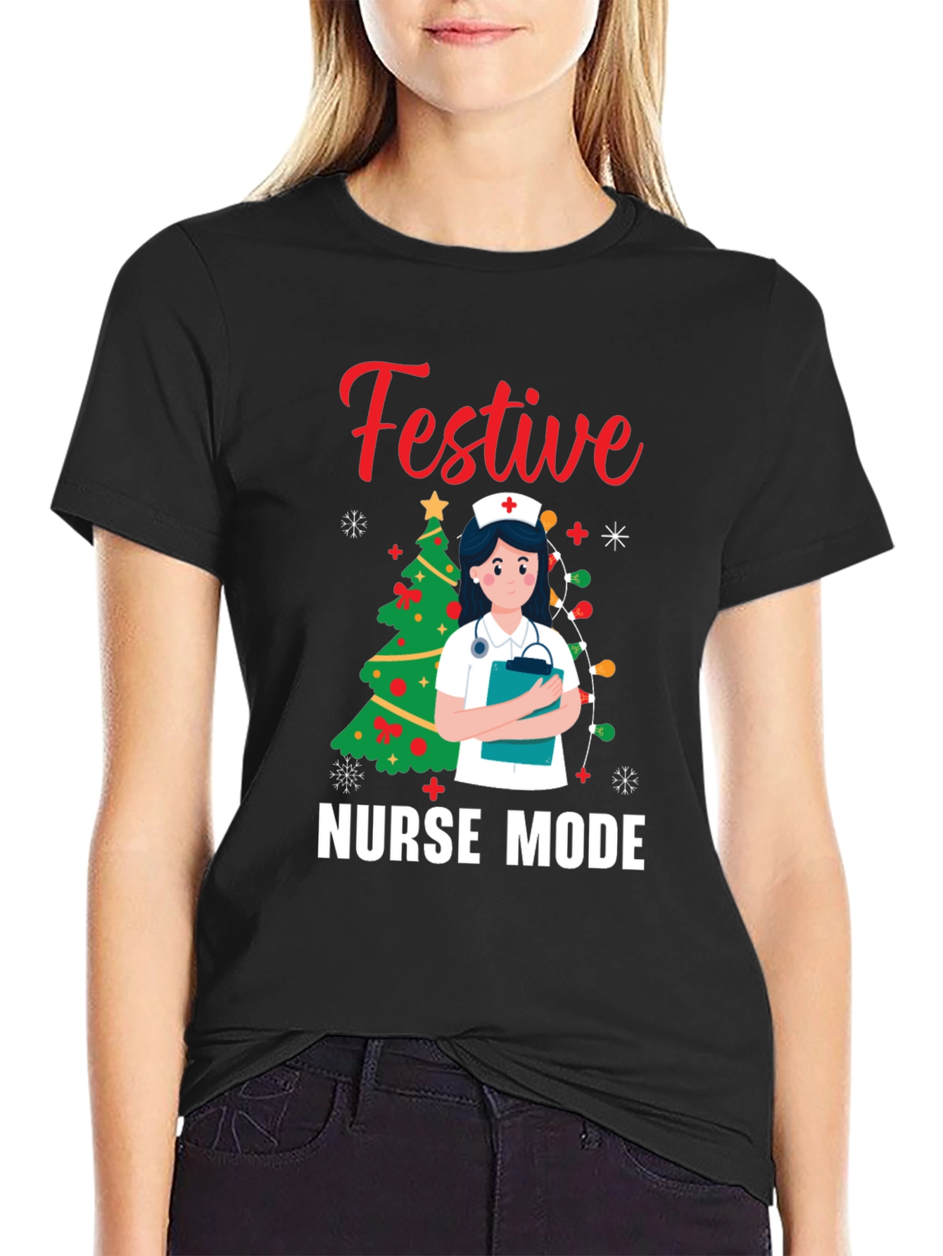 Festive Nurse Mode Christmas Holiday Graphic Tee
