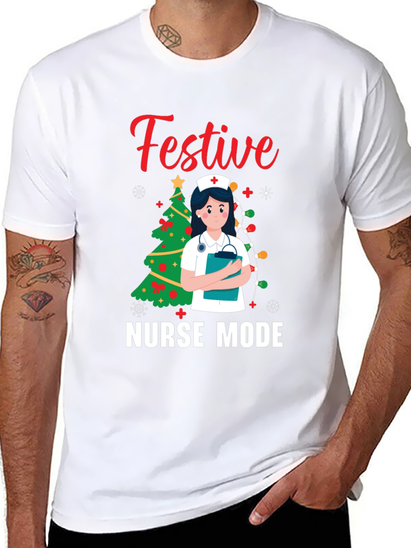 Festive Nurse Mode Christmas Holiday Graphic Tee