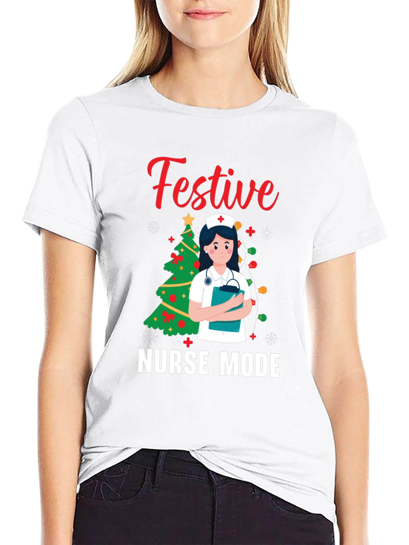 Festive Nurse Mode Christmas Holiday Graphic Tee
