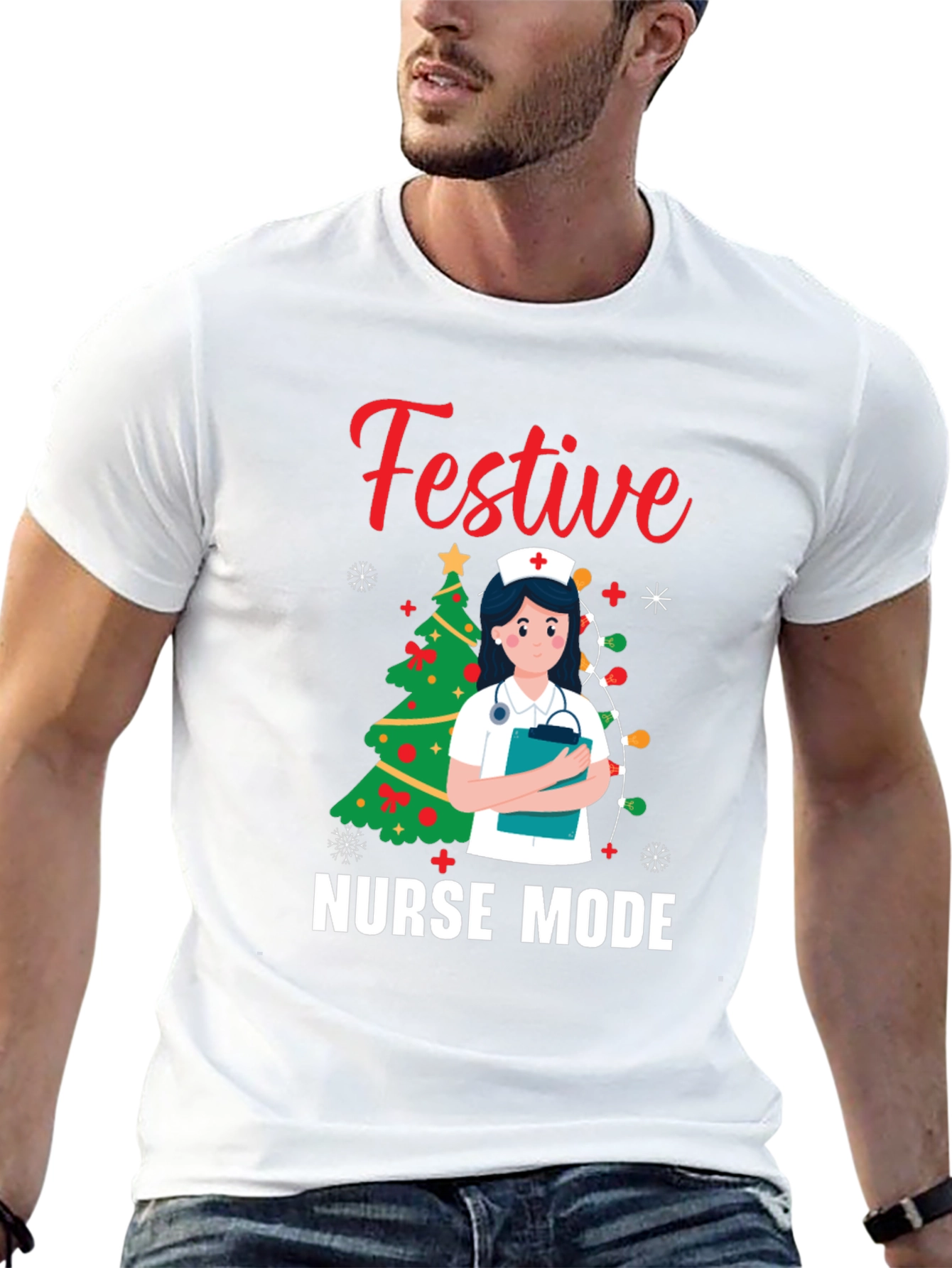 Festive Nurse Mode Christmas Holiday Graphic Tee