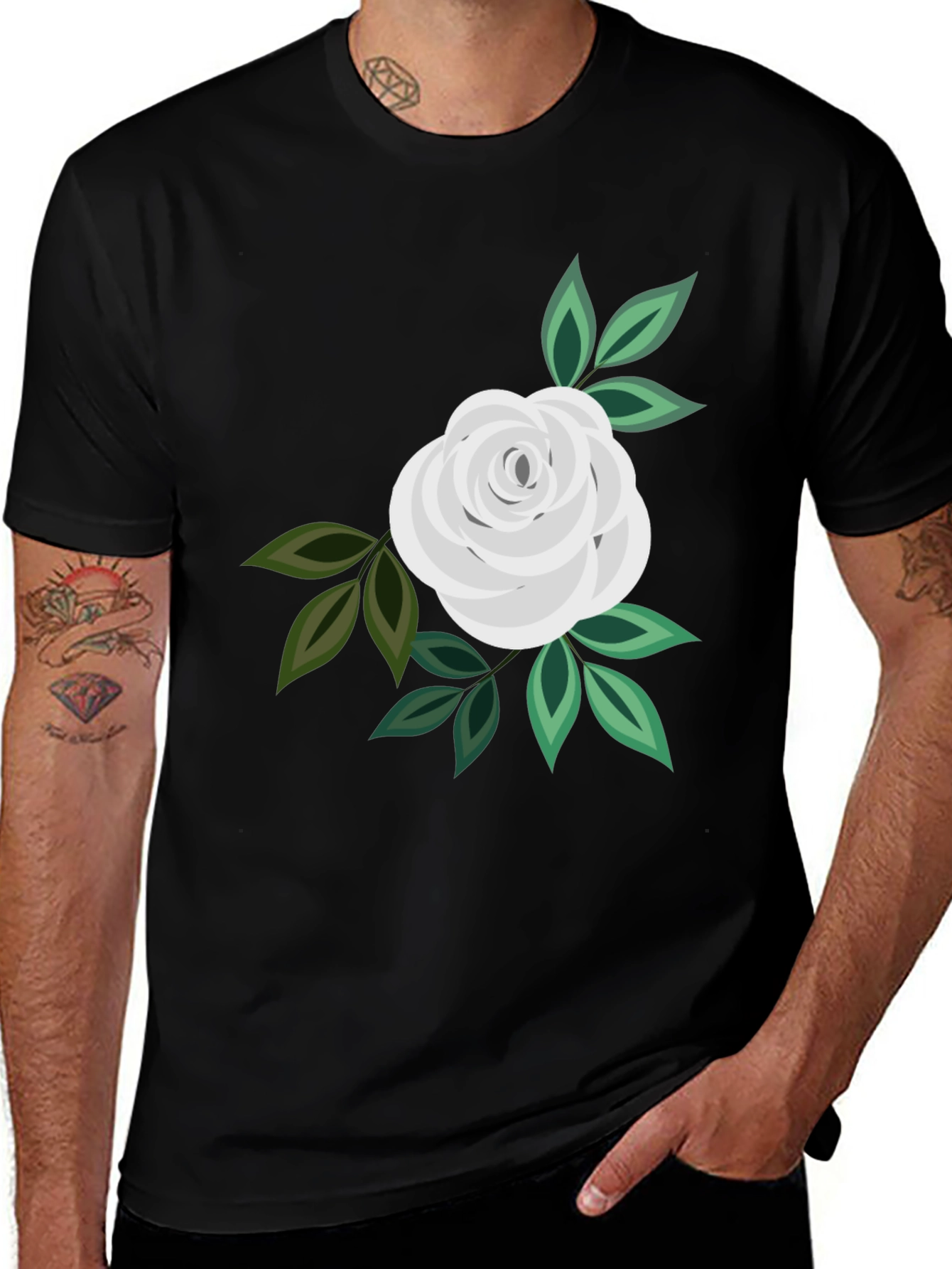 White Rose Graphic Black T-Shirt