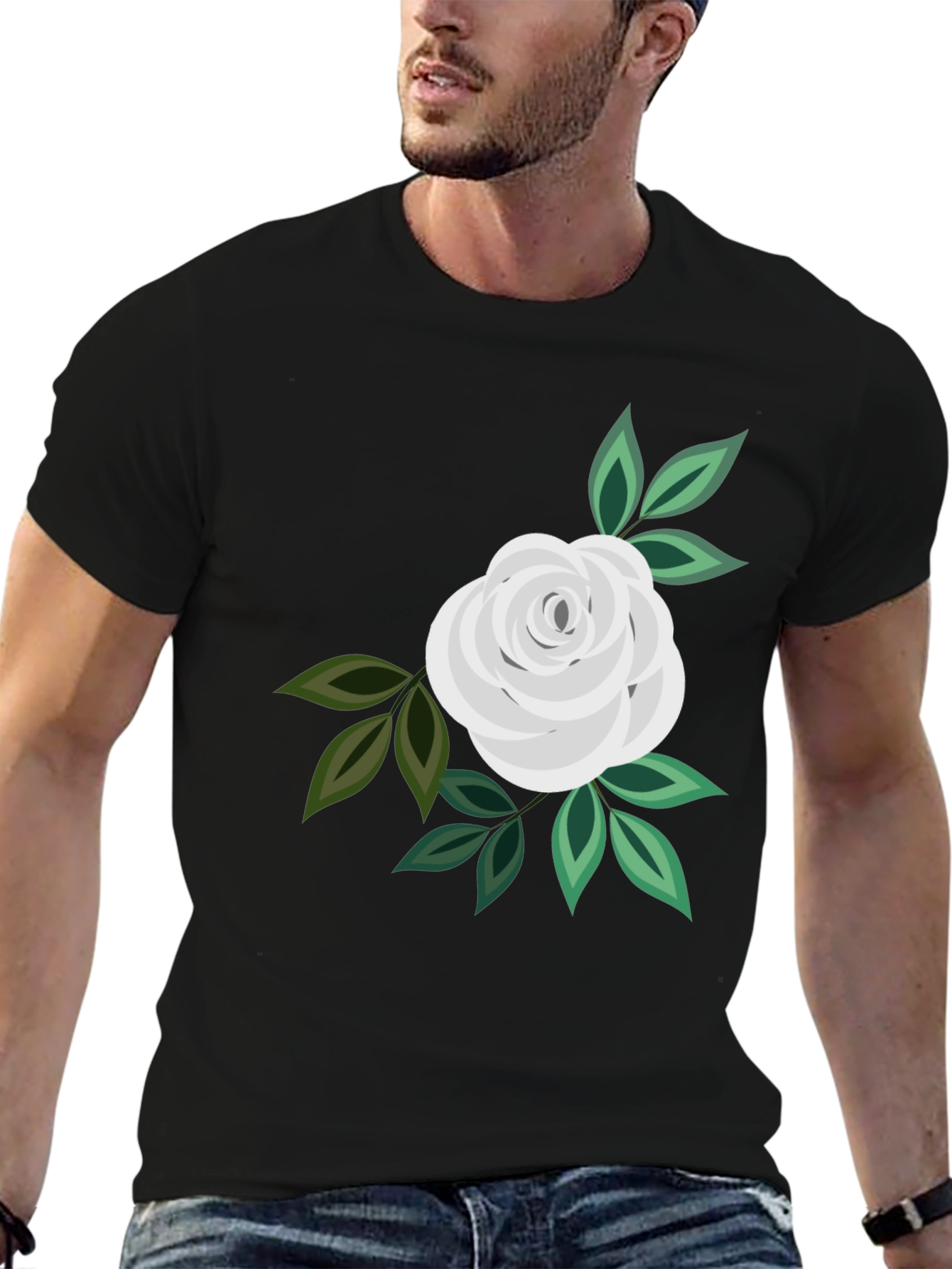 White Rose Graphic Black T-Shirt