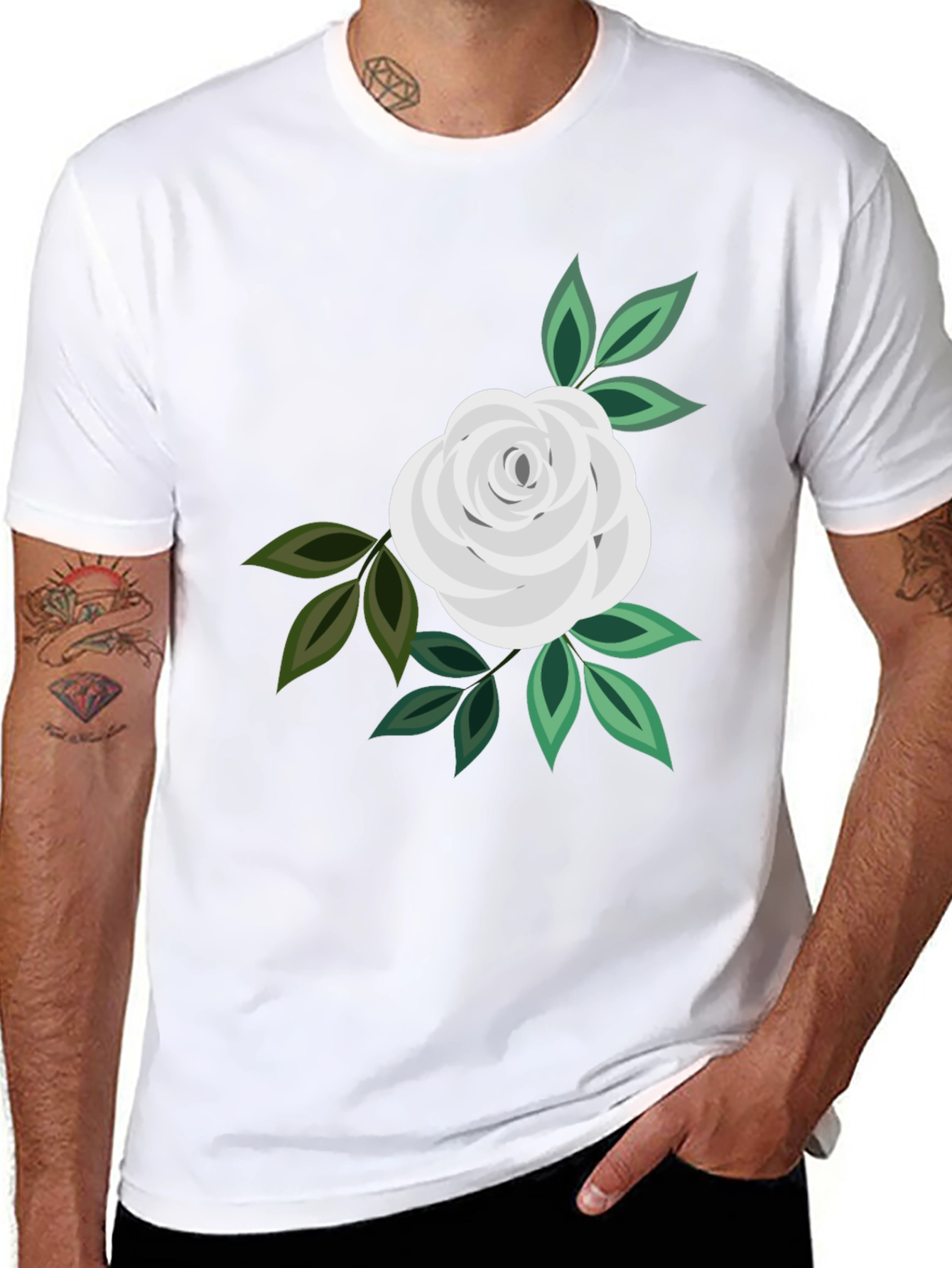 White Rose Graphic Black T-Shirt