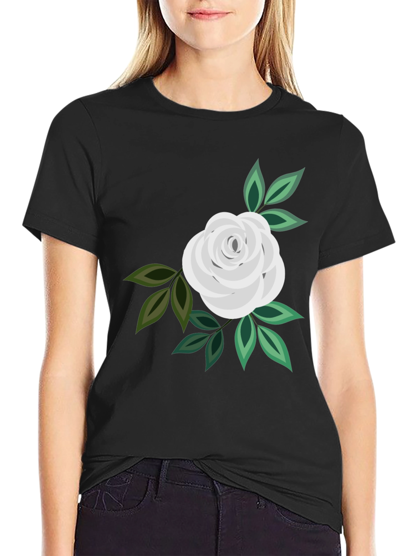 White Rose Graphic Black T-Shirt