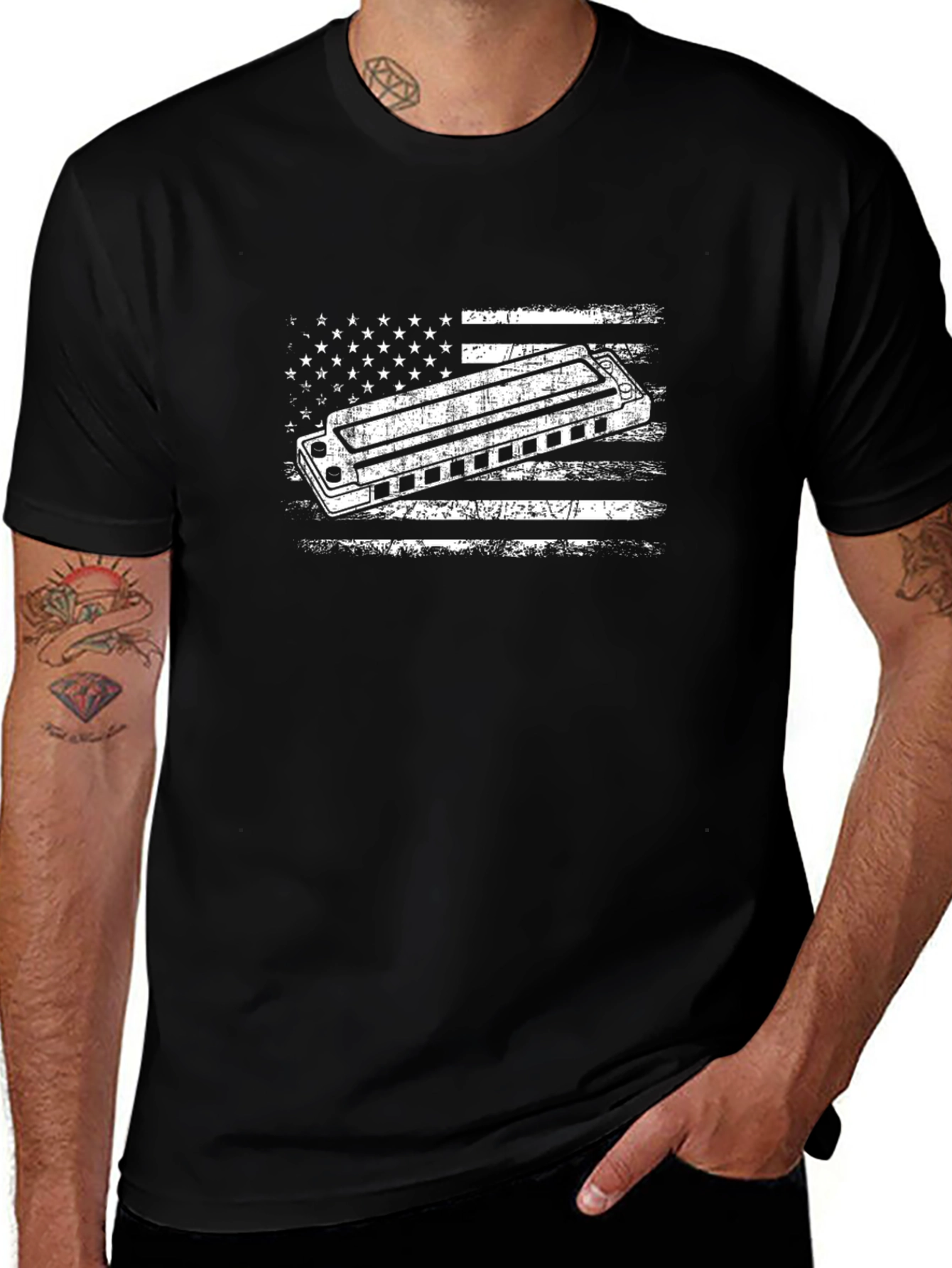 American Flag Harmonica T-Shirt