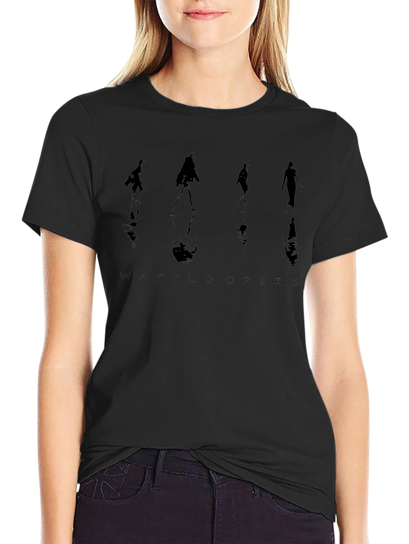 Wattloopers Silhouette Graphic Tee - Black Cotton Casual Top