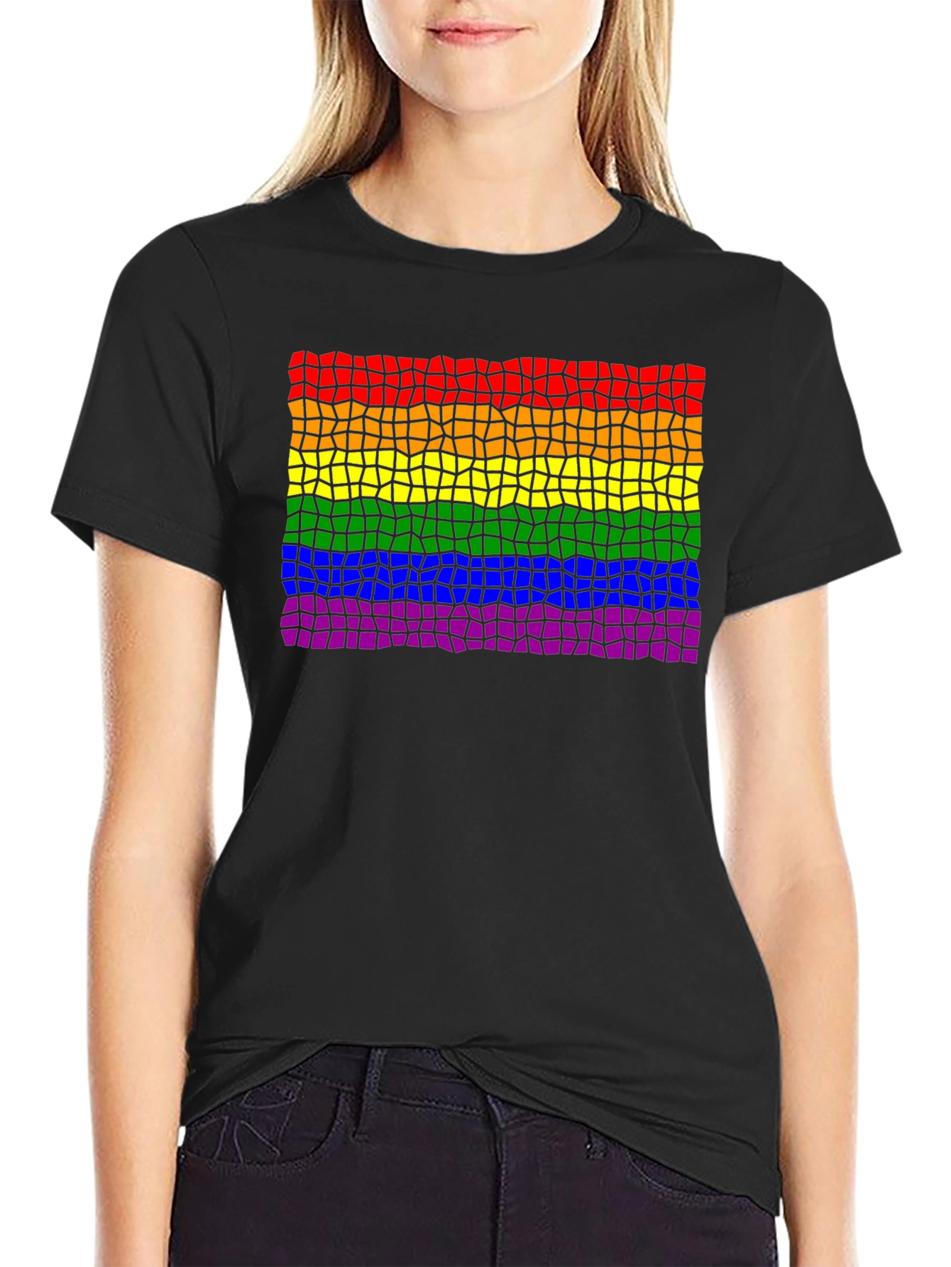 Pride Mosaic Tee - Black Cotton LGBTQ+ Shirt