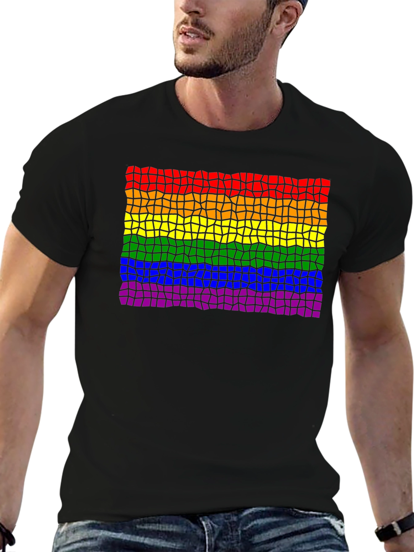 Pride Mosaic Tee - Black Cotton LGBTQ+ Shirt