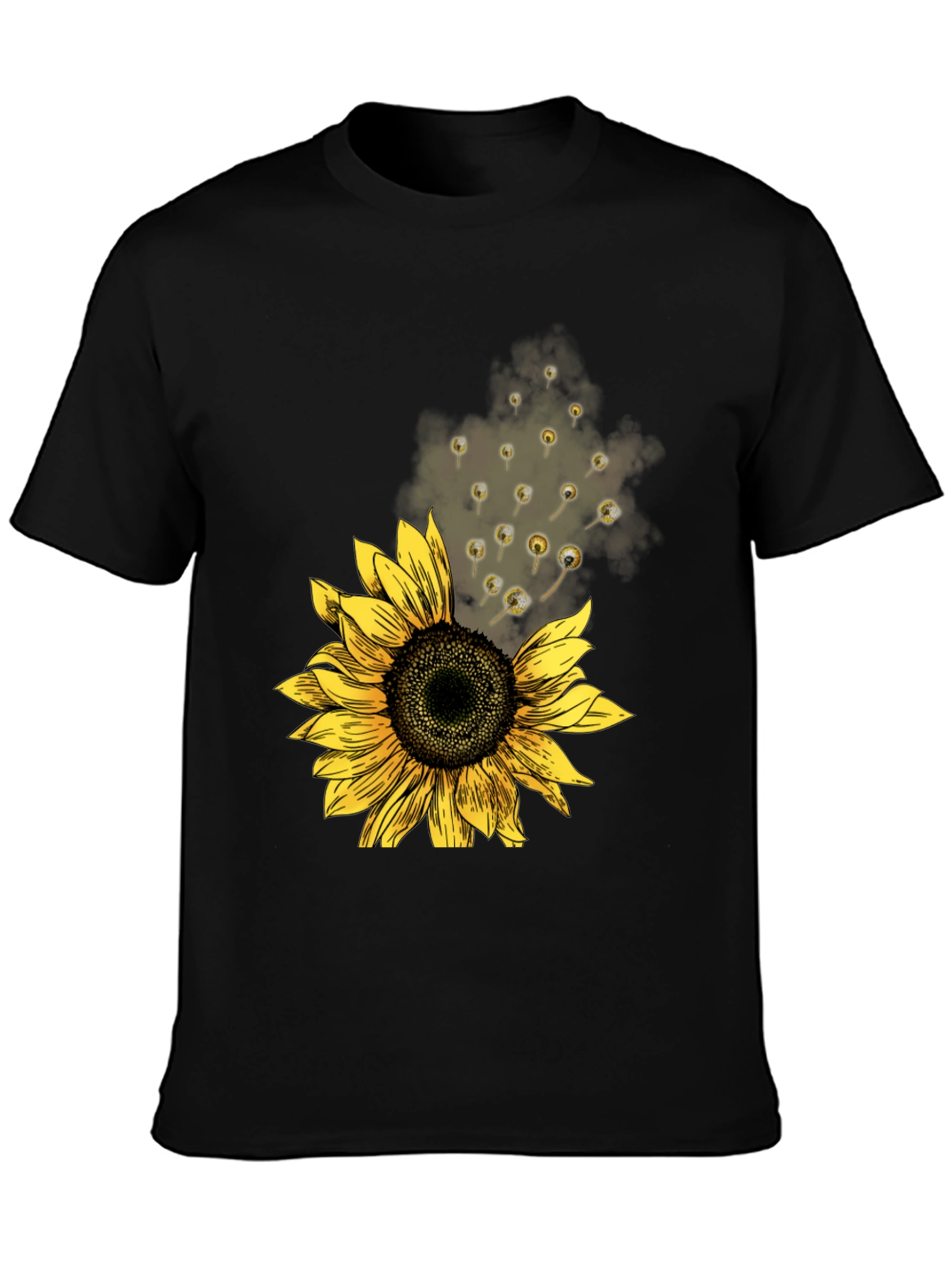 Sunflower Print Mens Black Tee