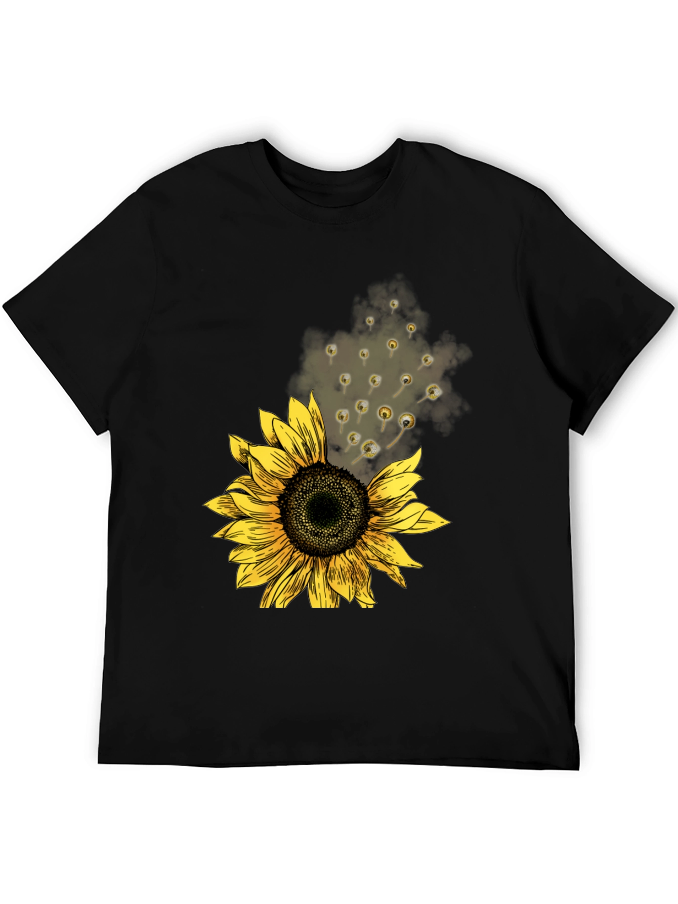 Sunflower Print Mens Black Tee