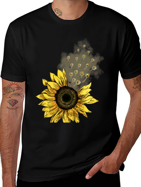 Sunflower Print Mens Black Tee