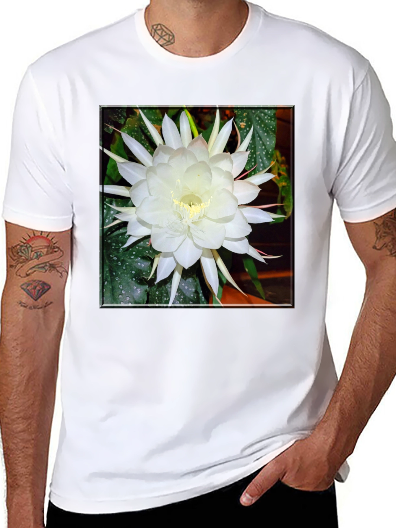 Floral T-Shirt - White Flower Design