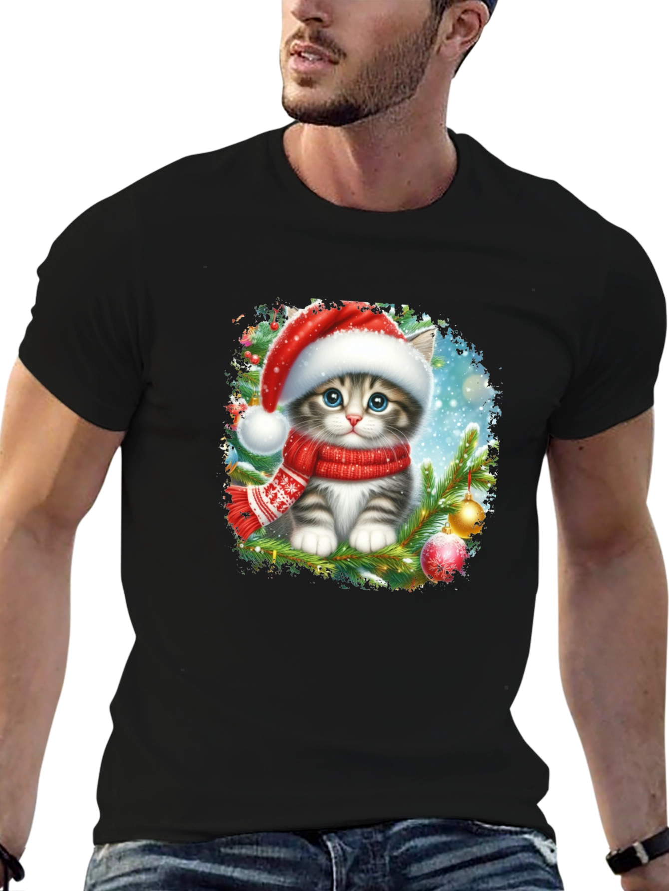 Christmas Cat T-Shirt: Santa Hat Kitten Tee