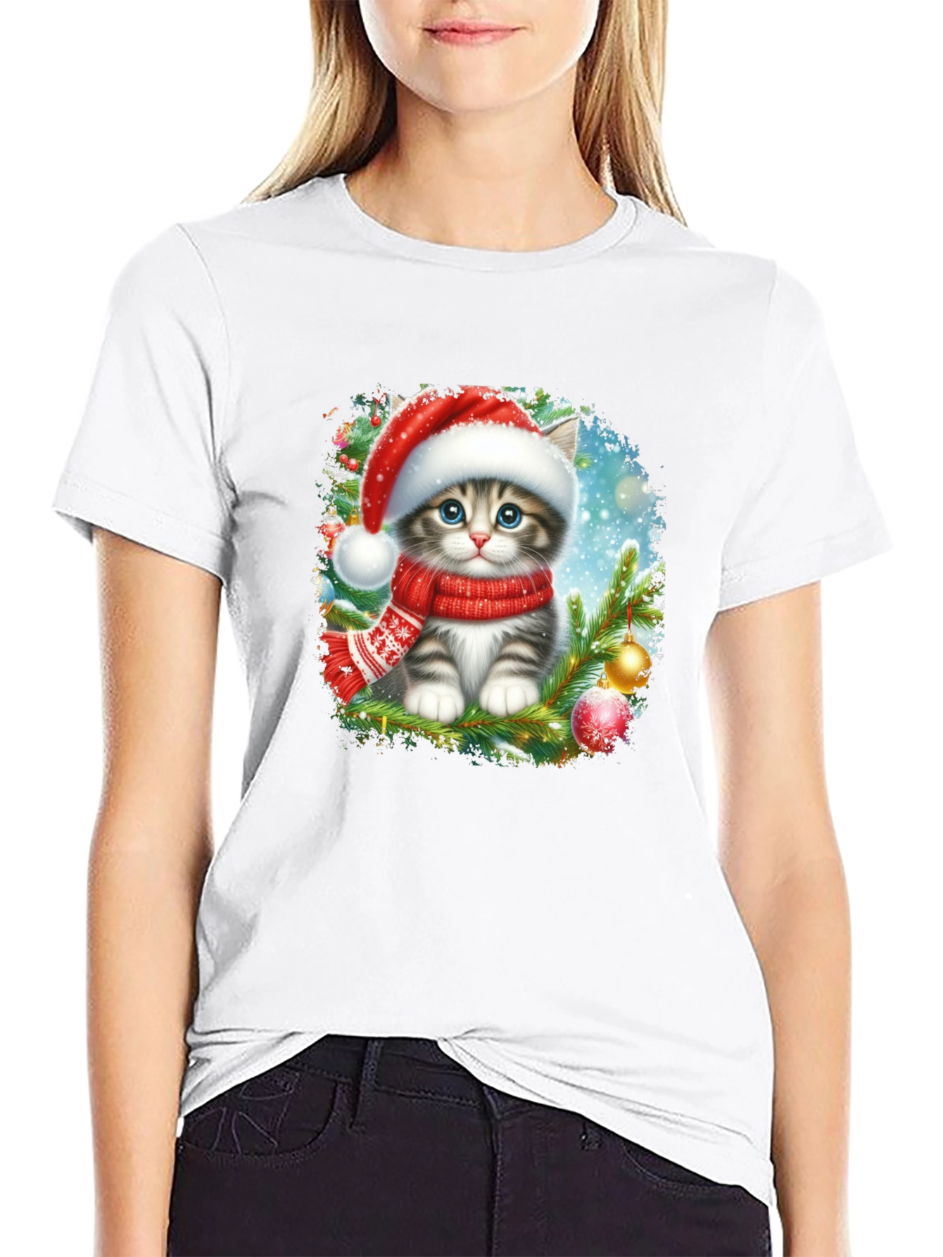 Christmas Cat T-Shirt: Santa Hat Kitten Tee