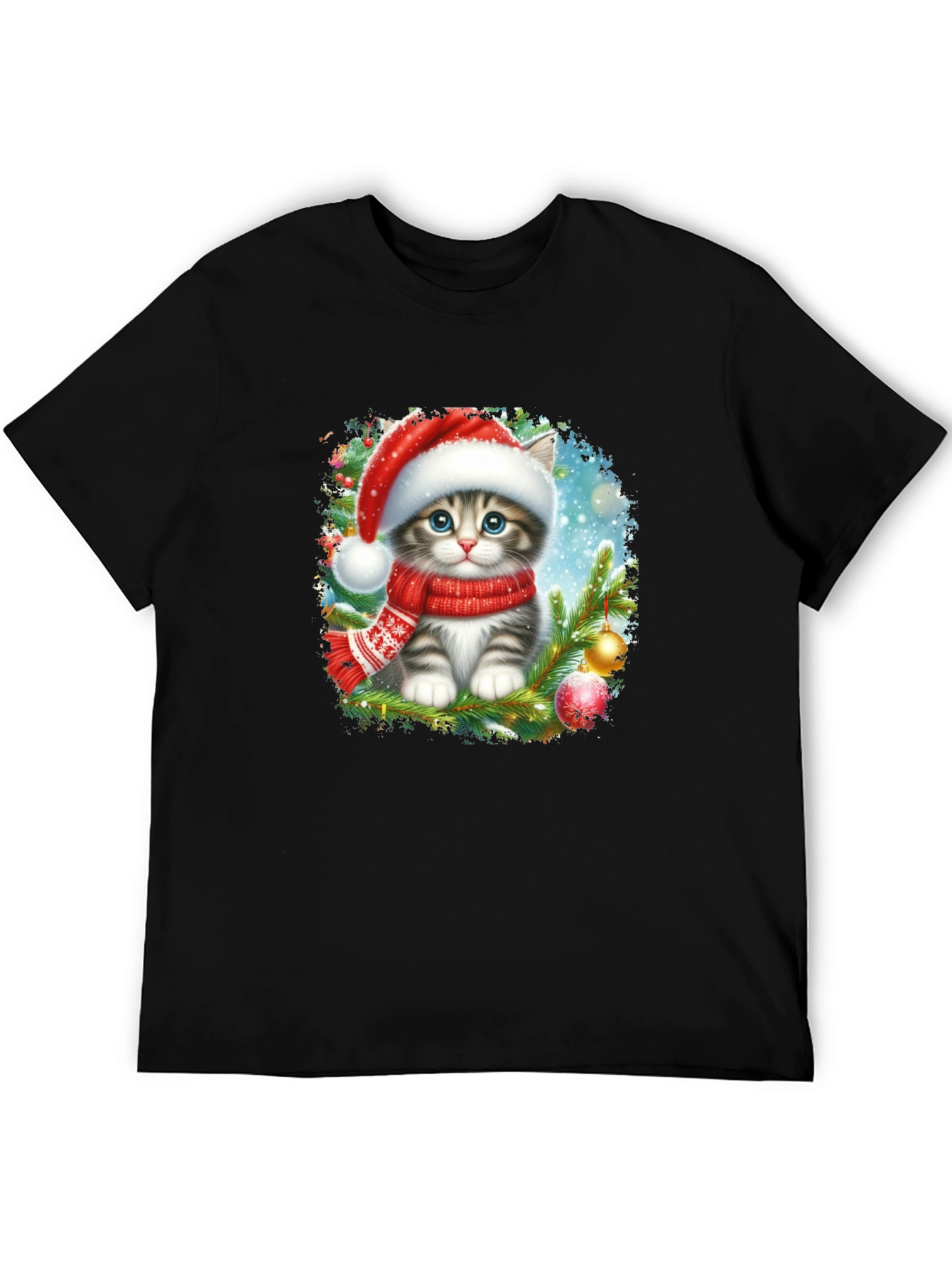 Christmas Cat T-Shirt: Santa Hat Kitten Tee