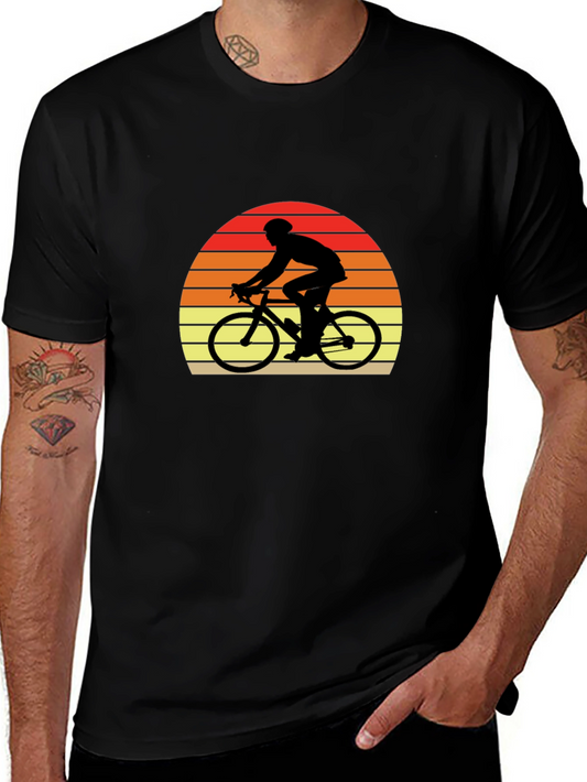 Retro Cyclist T-Shirt - Sunset Ride Design