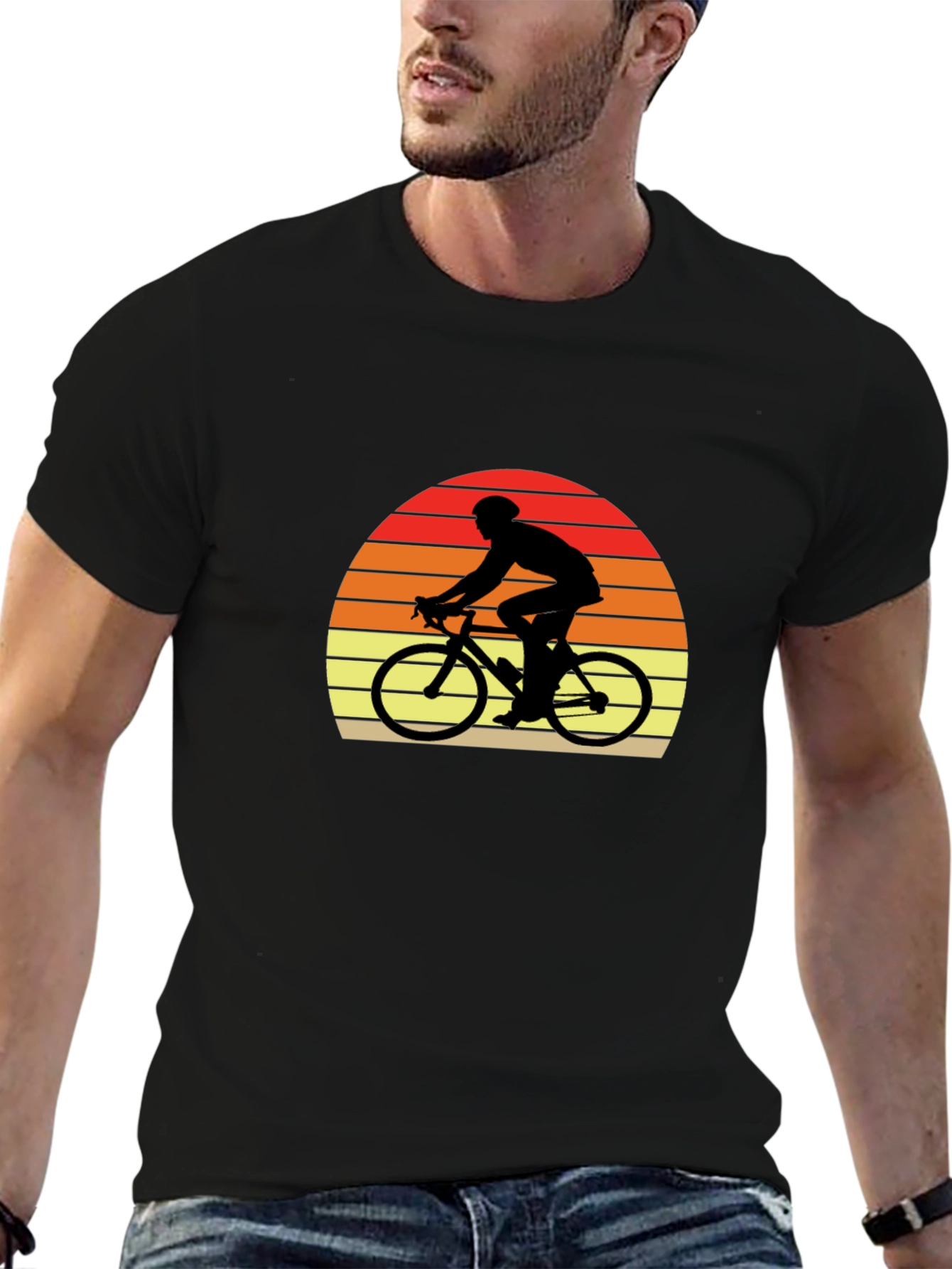 Retro Cyclist T-Shirt - Sunset Ride Design