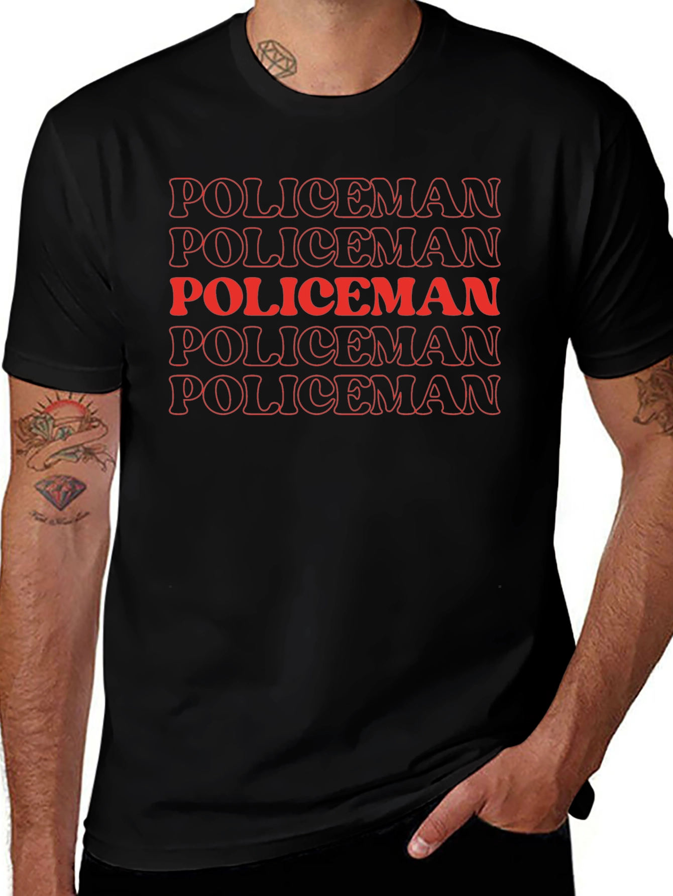 Policeman Text Stack Graphic Tee - Black