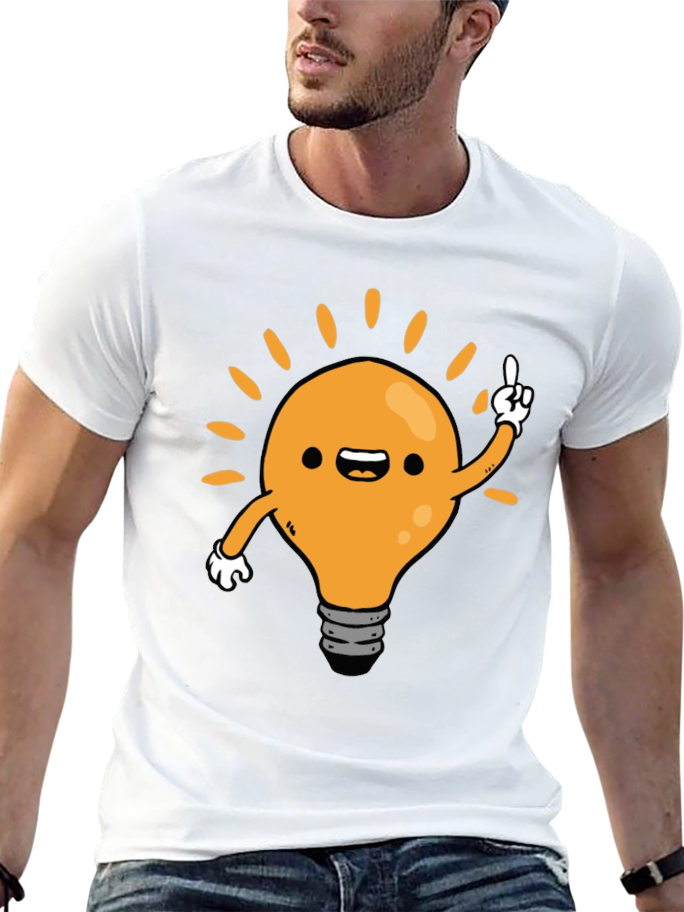 Cartoon Light Bulb Idea Black T-Shirt