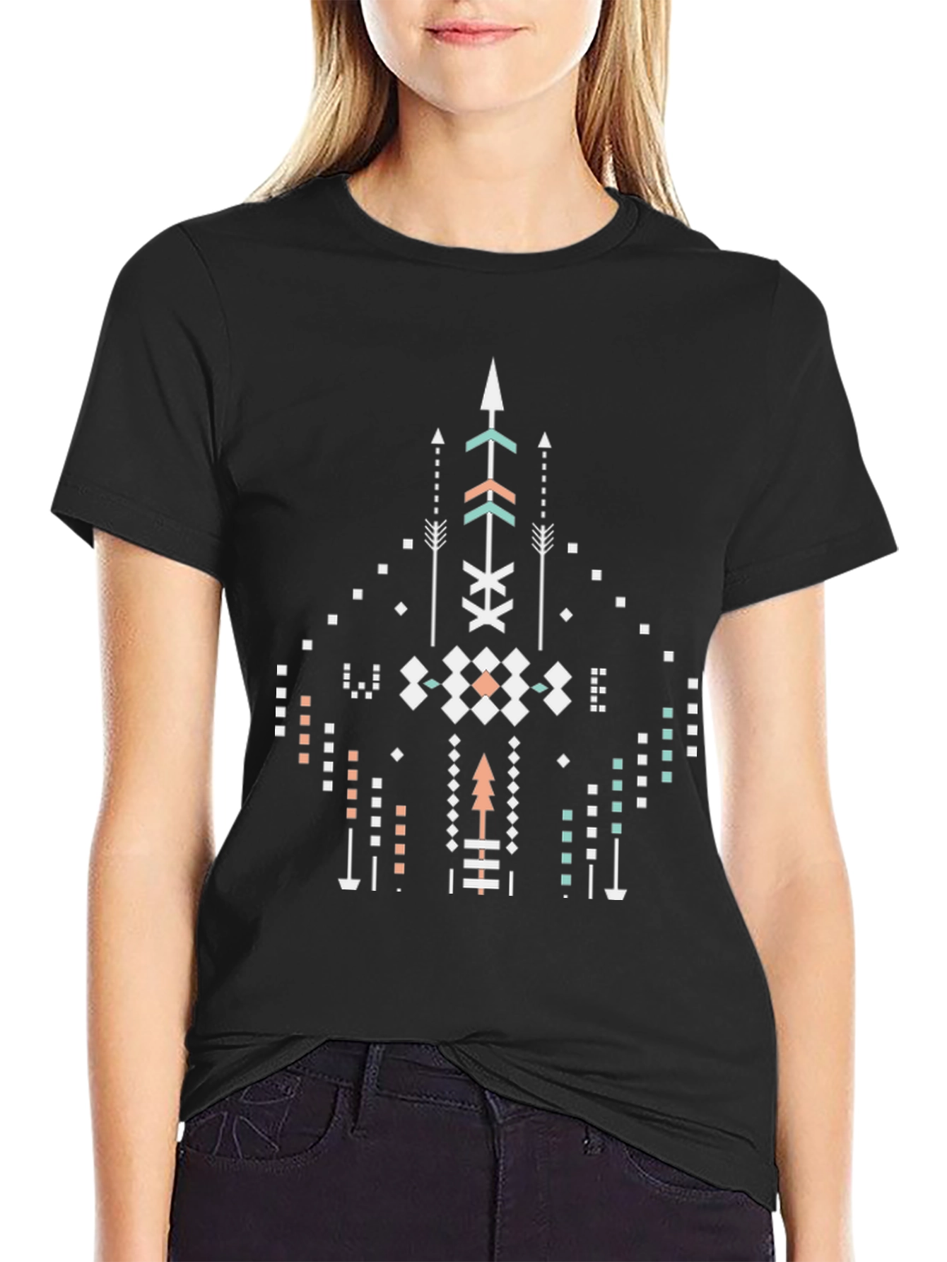 Geometric Arrow Design Black T-Shirt
