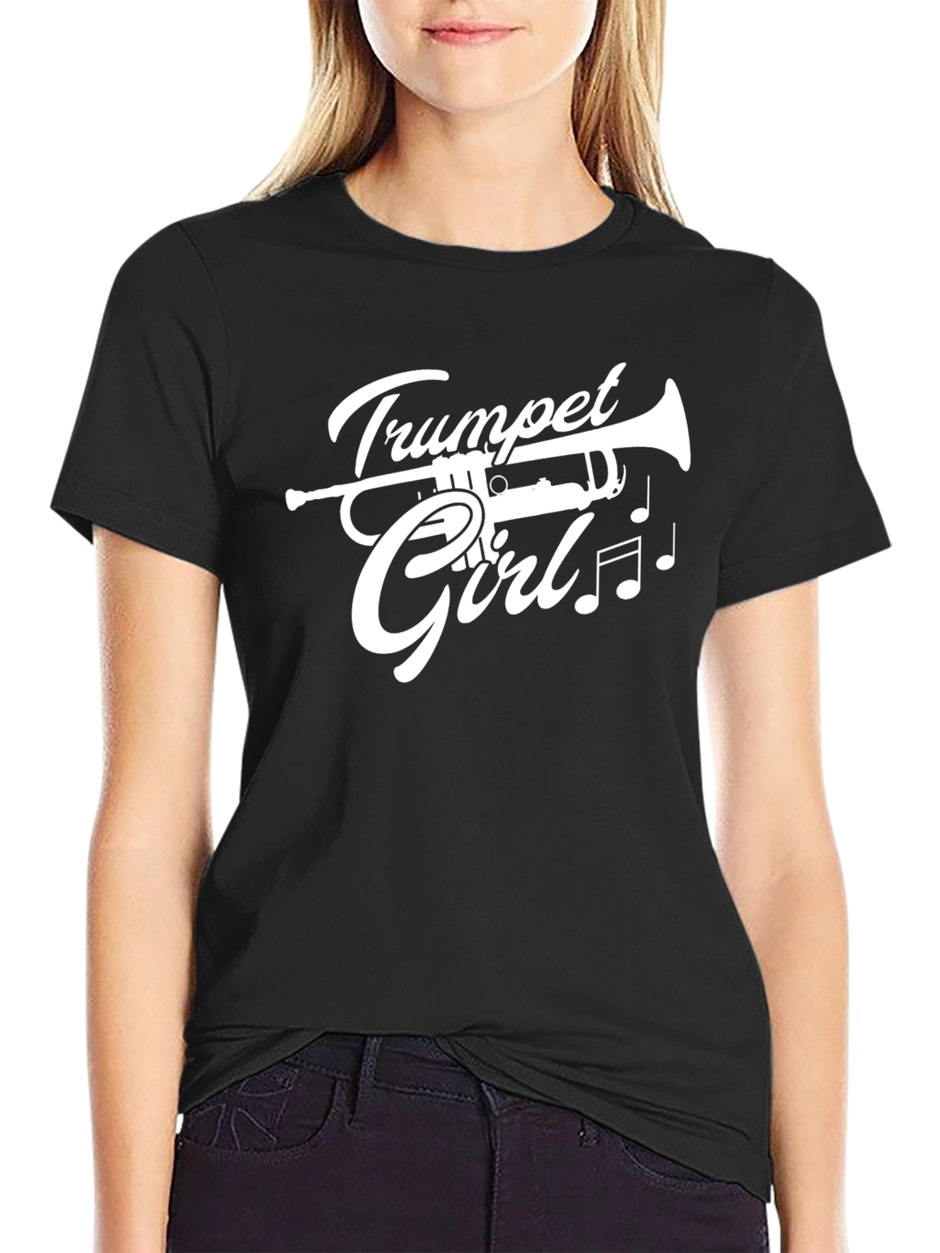 Trumpet Girl Graphic Black T-Shirt