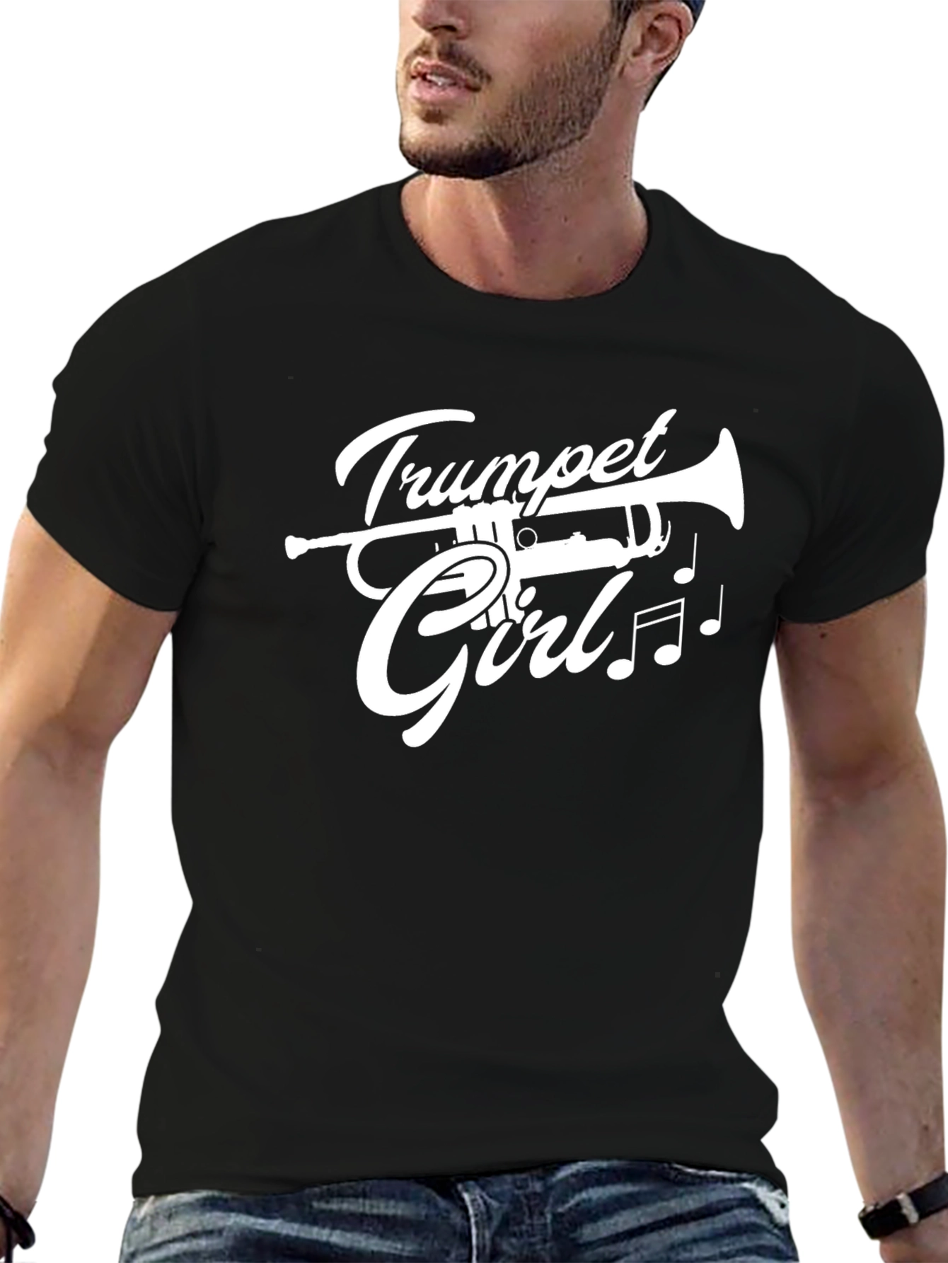 Trumpet Girl Graphic Black T-Shirt